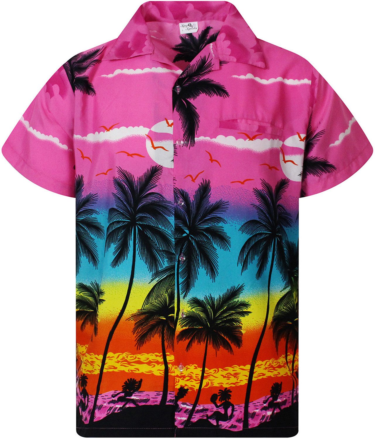 King Kameha Hawaiihemd Beach Eclectic Funky Hawaii-Hemd, Herren, Kurzarm, Front-Tasche