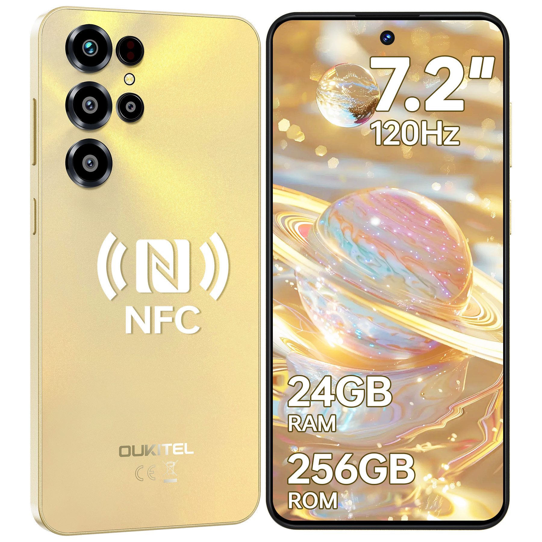 OUKITEL C68 24GB RAM+256GB ROM/TF 1TB, Android 15 Smartphone (18,28 cm/7.2 Zoll, 256 GB Speicherplatz, 64 MP Kamera, 7,2" HD+ 120Hz, 64MP+8MP, 6000mAh, Dual SIM 4G, NFC, Face ID)