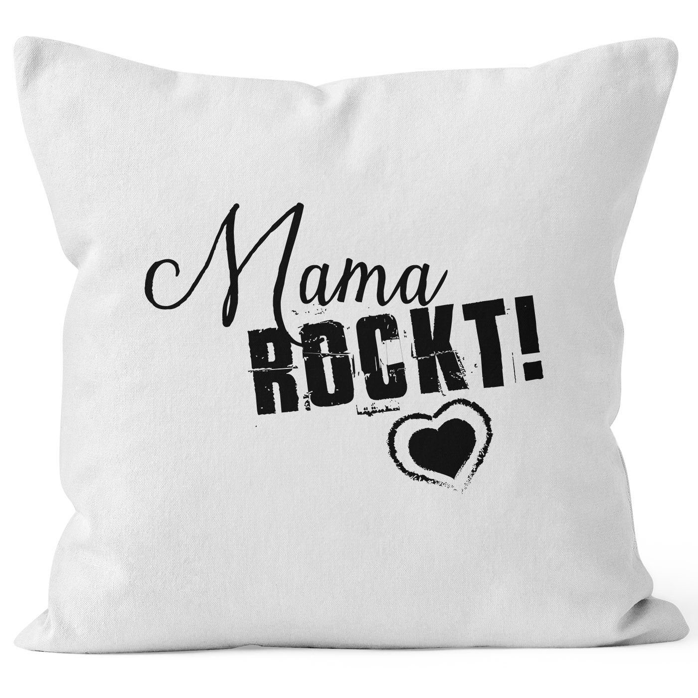 MoonWorks Dekokissen Kissenbezug Mama rockt Geschenk für Mutter Muttertag 40x40 Baumwolle MoonWorks® weiß