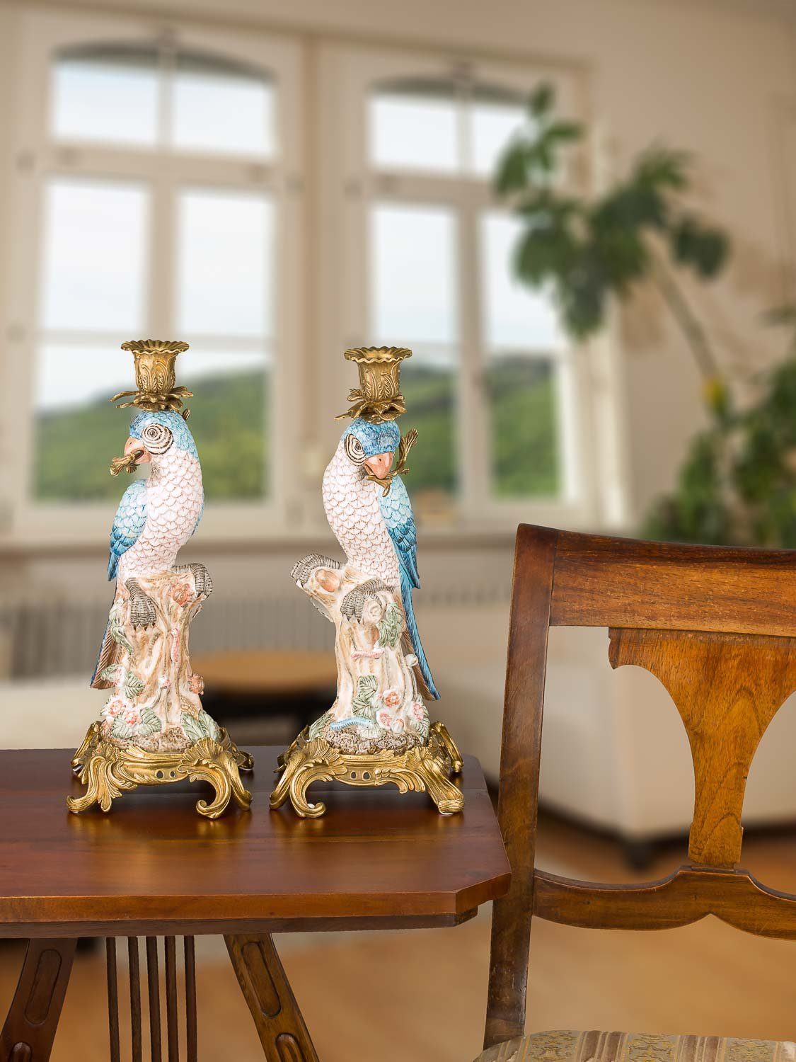 Kerzenhalter Paar Skulptur Kerzenständer Aubaho Porzellan Kerzenständer Papagei Antik-Stil