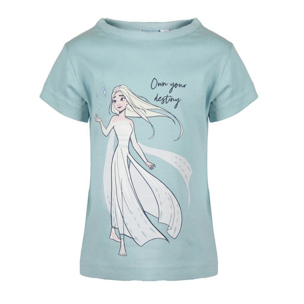 Disney Print-Shirt Die Eiskönigin Elsa Kinder Mädchen T-Shirt Gr. 92 bis 128, 100% Baumwolle Hellblau