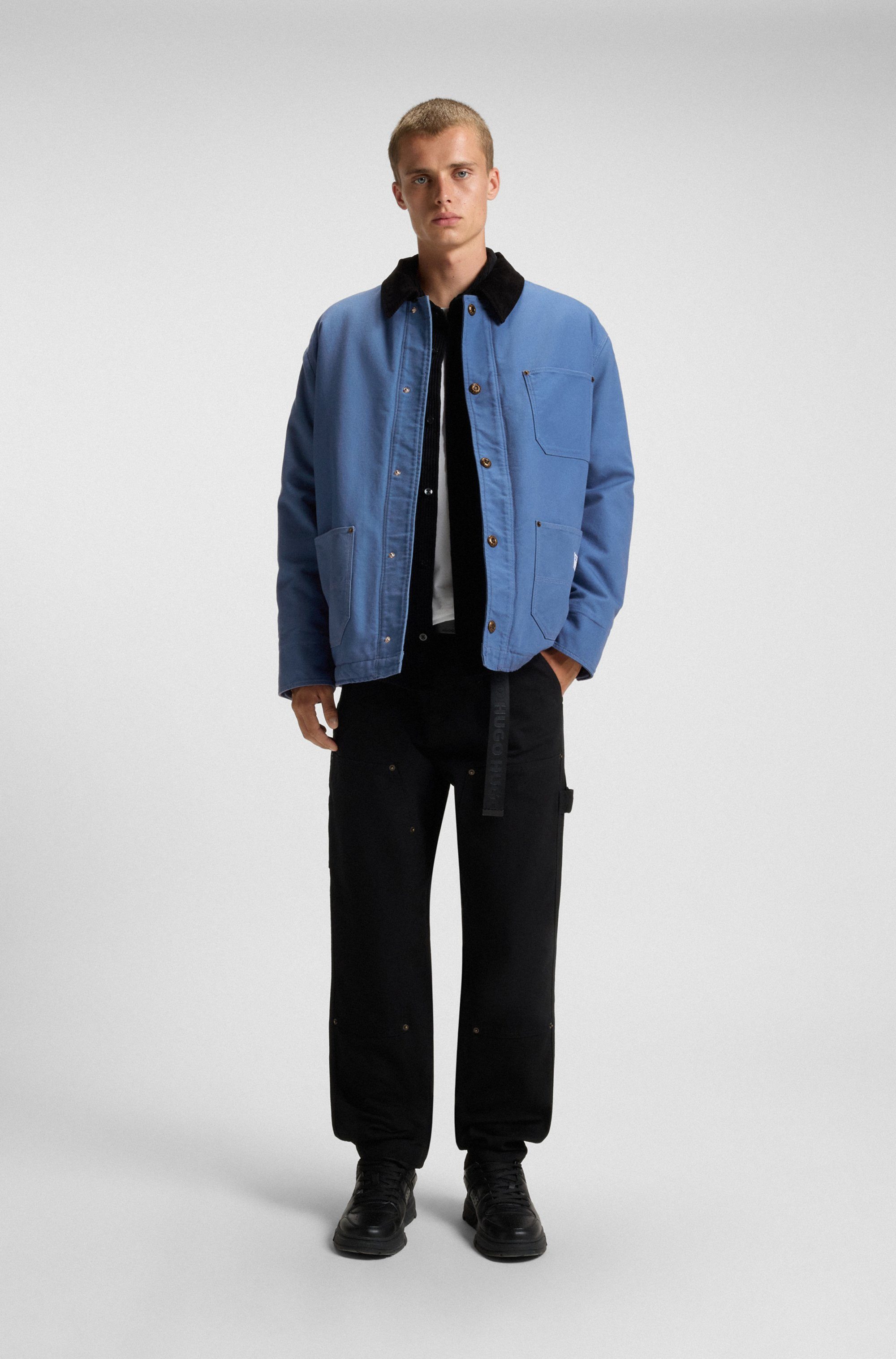 HUGO Hemdjacke Brams Cordkragen, Oversized Fit, leicht wattiert