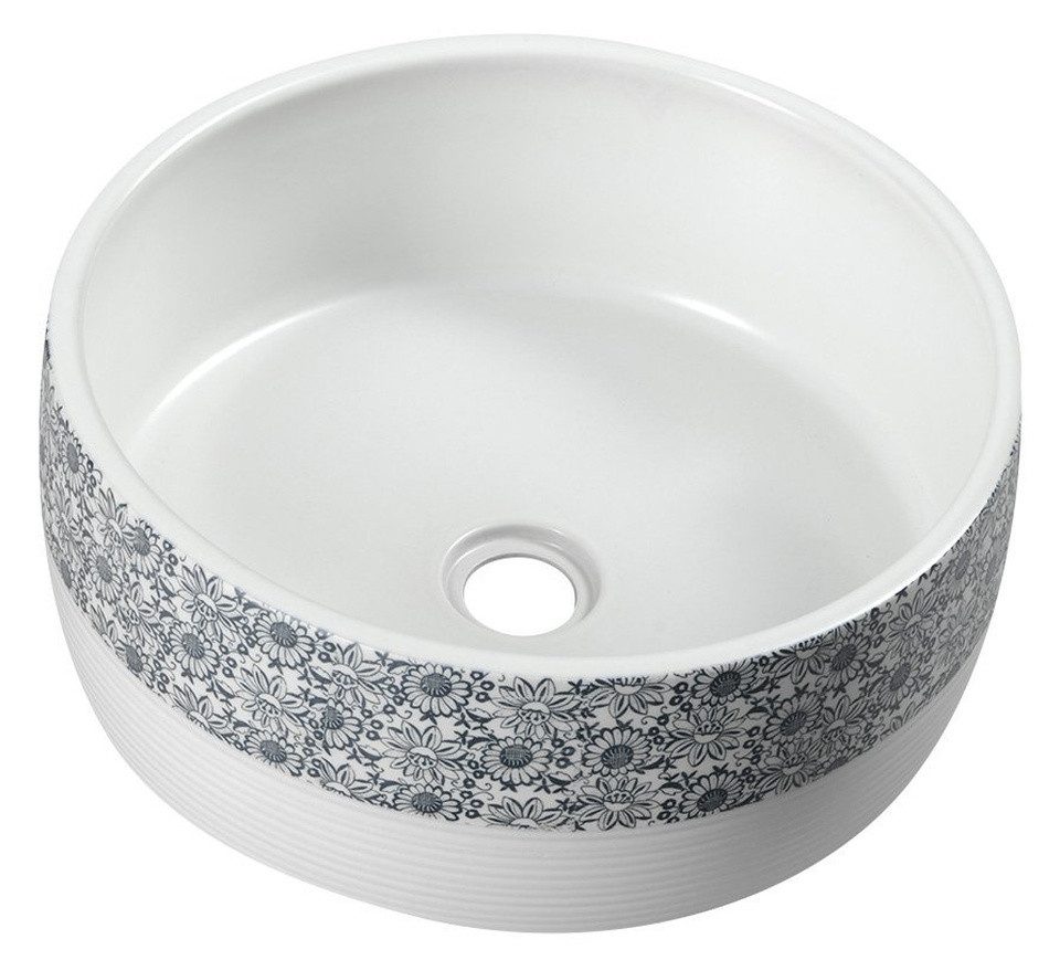 Sapho Waschtisch PRIORI Keramik-Waschtisch Ø 41 cm, weiß mit blau Muster, Sapho-PI027