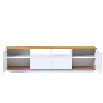 Celya Lowboard TV Schrank,TV-Ständer,TV-Tisch LED Lowboard 80 Zoll,weiß, Massivholzpartikelaufkleber, Die Oberfläche ist wasserdicht und pflegeleicht., Platz für bis zu 80-Zoll-Fernseher, Geeignet für alle Dekore