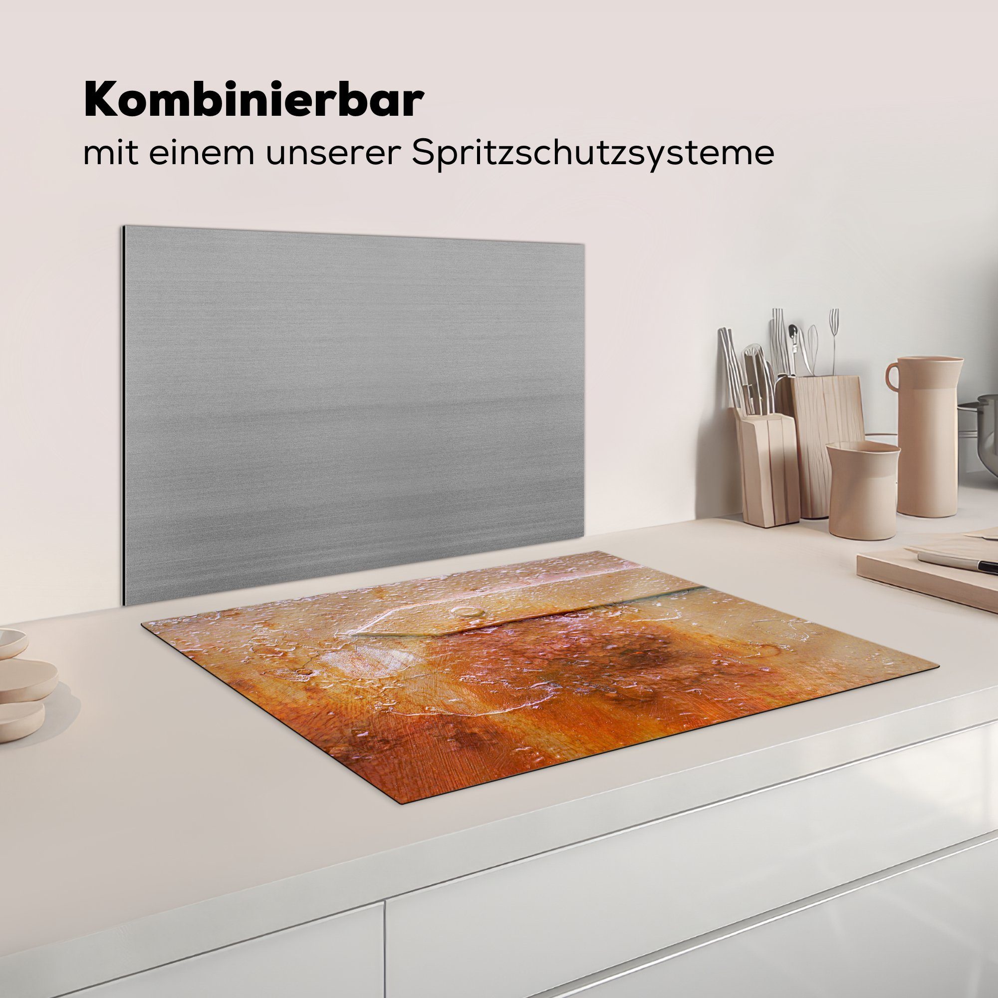 cm, für Kochfeld - Abdeckplatte tlg), nutzbar, 70x52 Vinyl, -, (1 Industrie Metall Rost - Arbeitsfläche MuchoWow - Ceranfeldabdeckung Mobile Herdblende-/Abdeckplatte