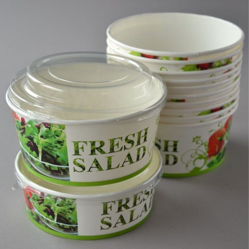 300 rund, Salatbox mit 750 "Salat-Motiv", Deckel, Stück Salatschalen Bowls Pappsalatschale Salad Cups ml, Paper Einwegschale