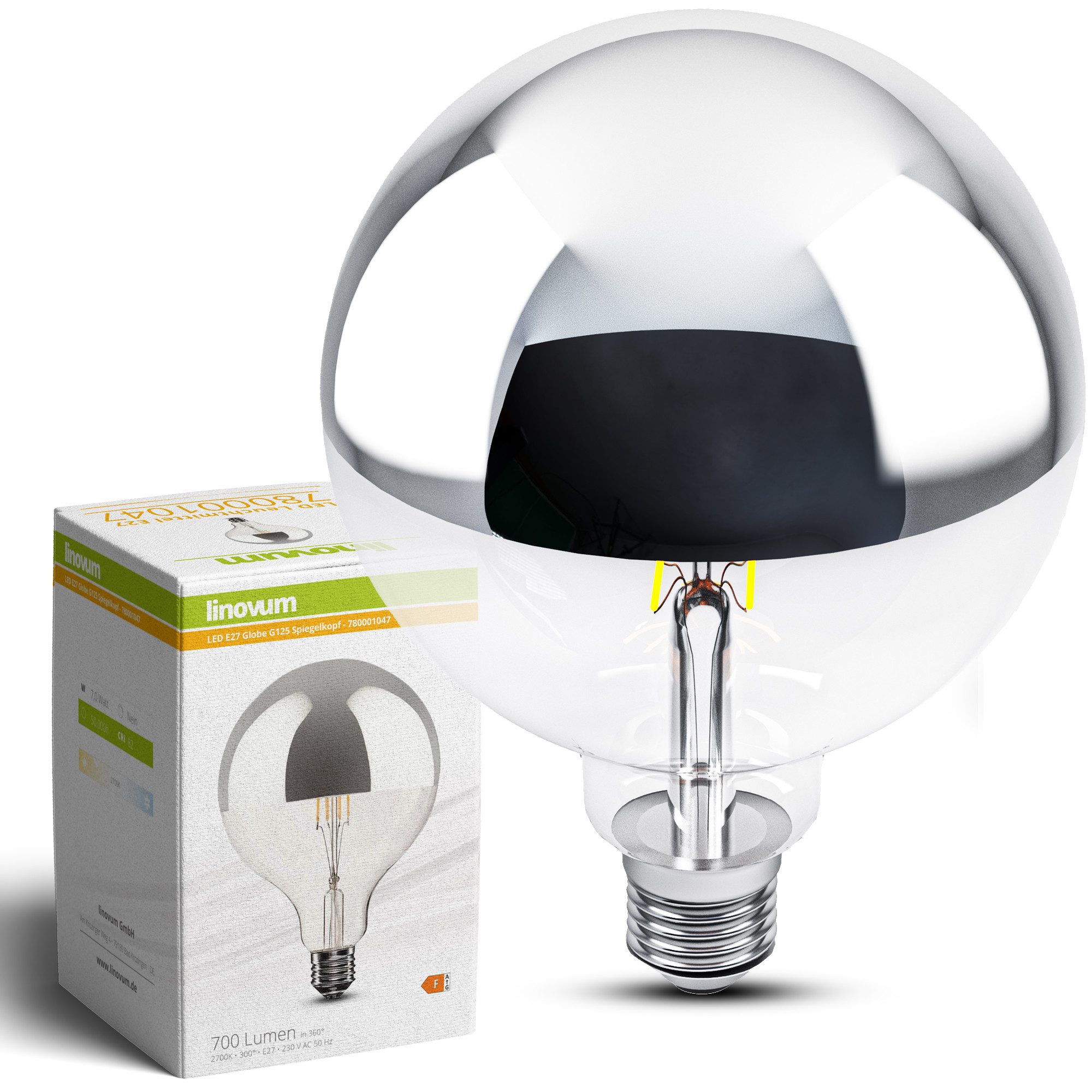 linovum LED-Leuchtmittel E27 LED Vintage Filament Globe XXL G125 Kopfspiegel Leuchtmittel, E27, Warmweiß
