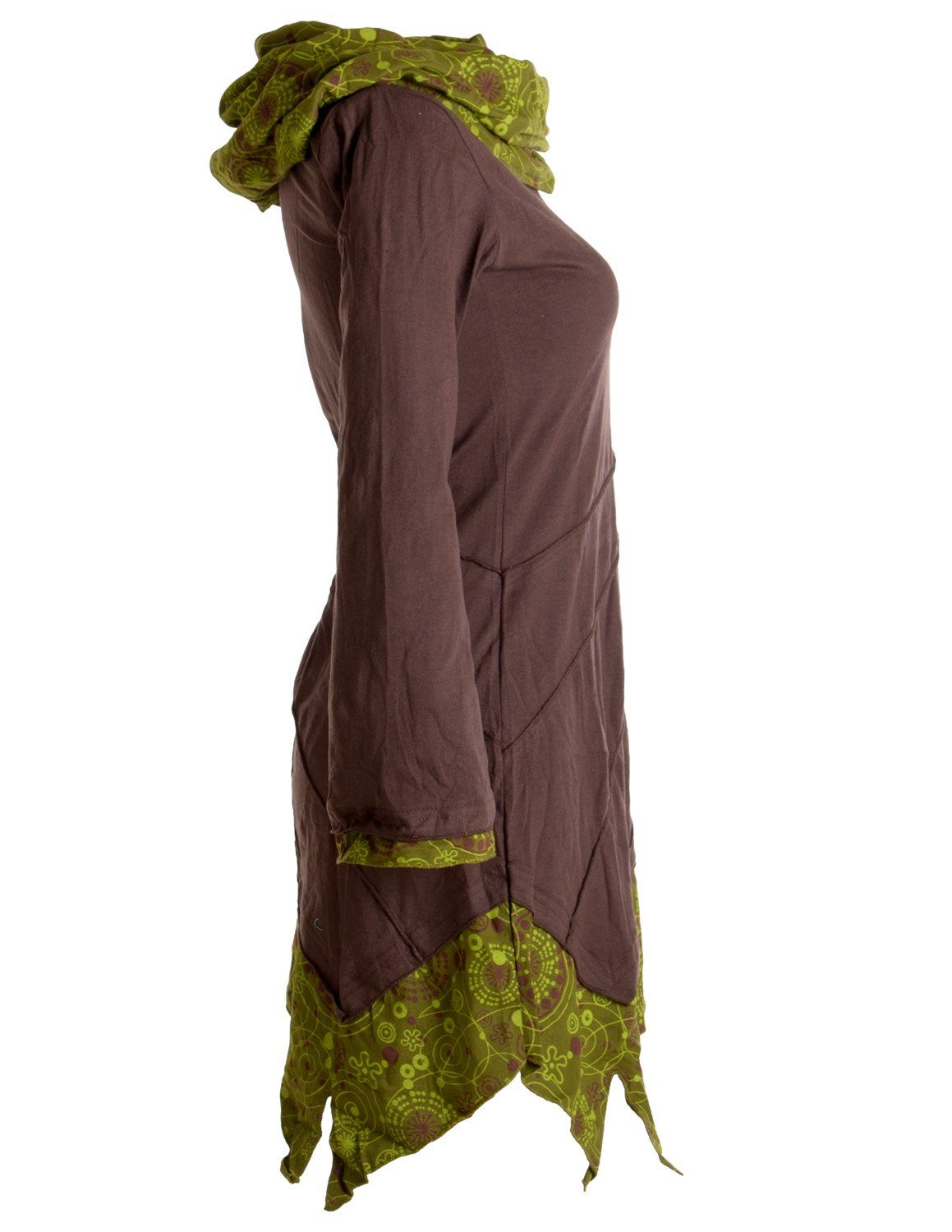 dunkelbraun Boho Style mit Asymmetrisches Hippie, Baumwolle Schalkragen Jerseykleid aus Vishes Ethno, Goa, Kleid