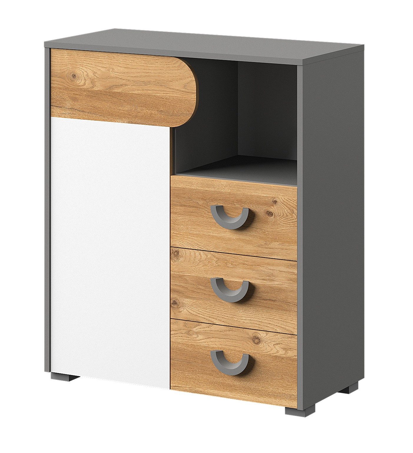 Masseno Kommode ARCADA 80 cm Sideboard mit 3 Schubladen und 1 Türen Eichefarben