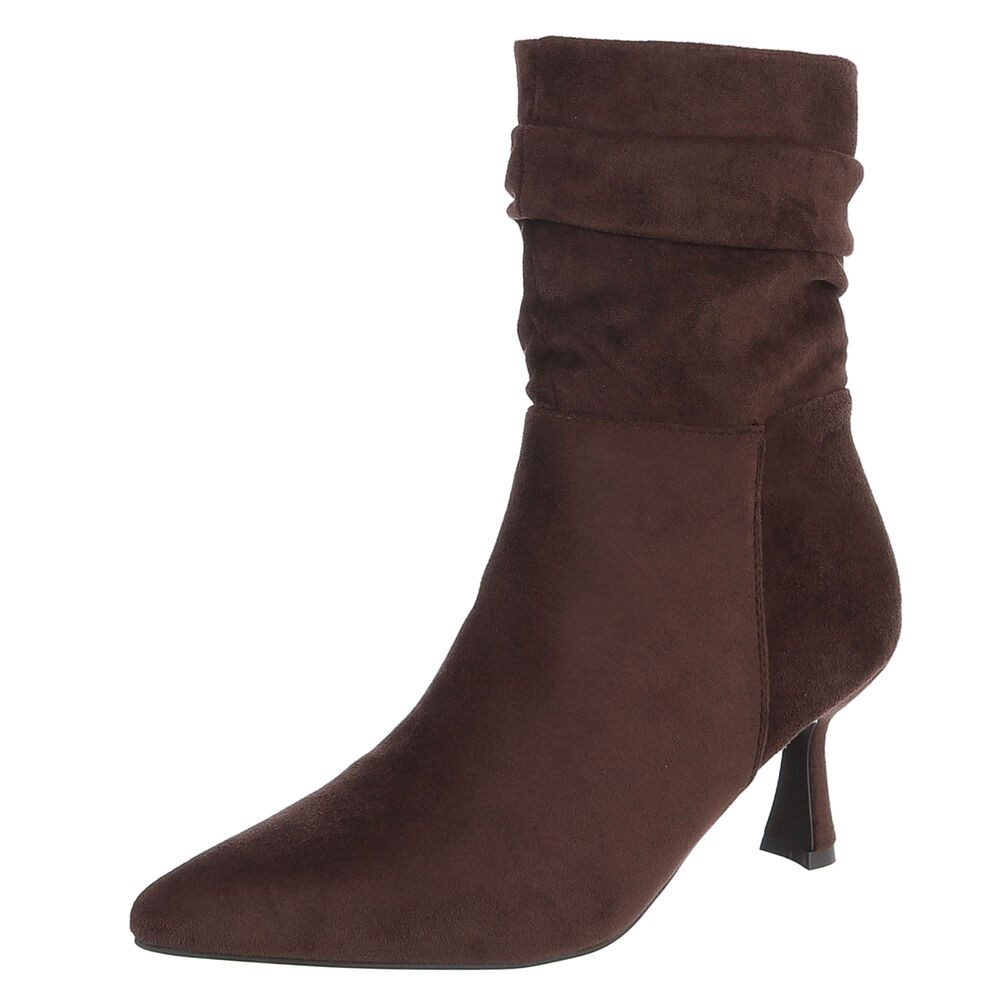 Ital-Design Damen Stiefelette mit spitzem Absatz und Raffung Stiefelette (92002537) Pfennig-/Stilettoabsatz Stiefeletten in Braun