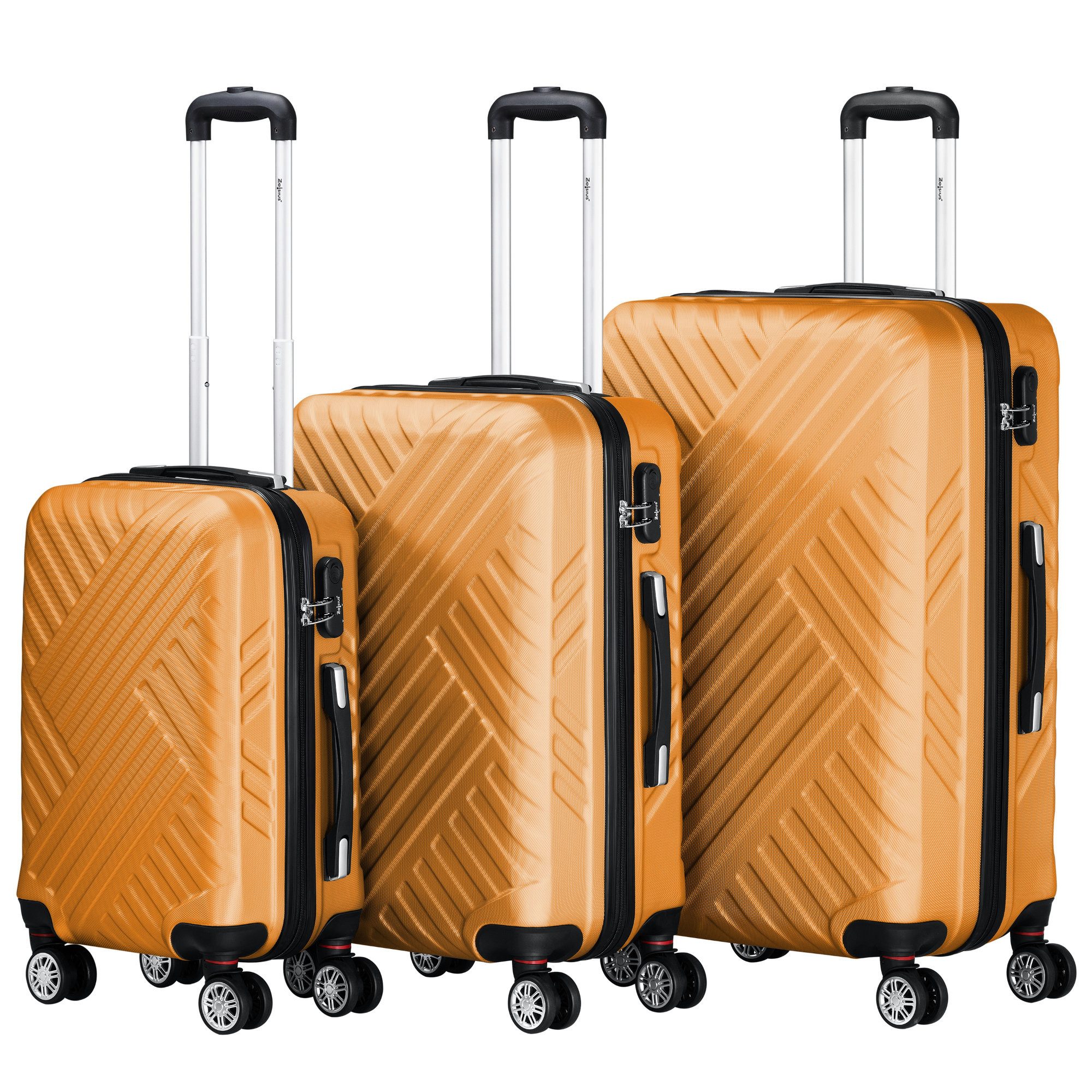 Zelsius Kofferset Koffer Set 3 Stück, Orange, ABS Hartschalenkoffer mit Zahlenschloss, 4 Rollen, (3 tlg), Ineinander stapelbar