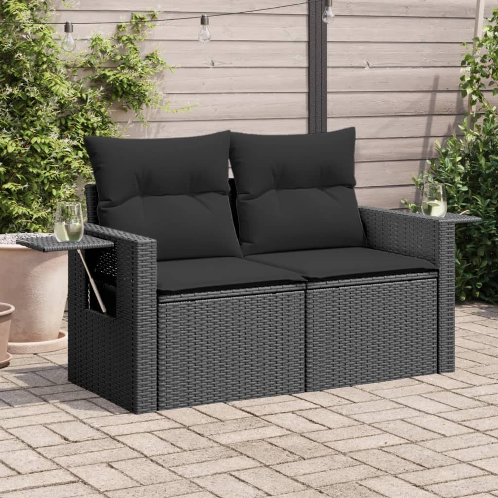 vidaXL Loungesofa Gartensofa mit Kissen 2-Sitzer Schwarz Poly Rattan