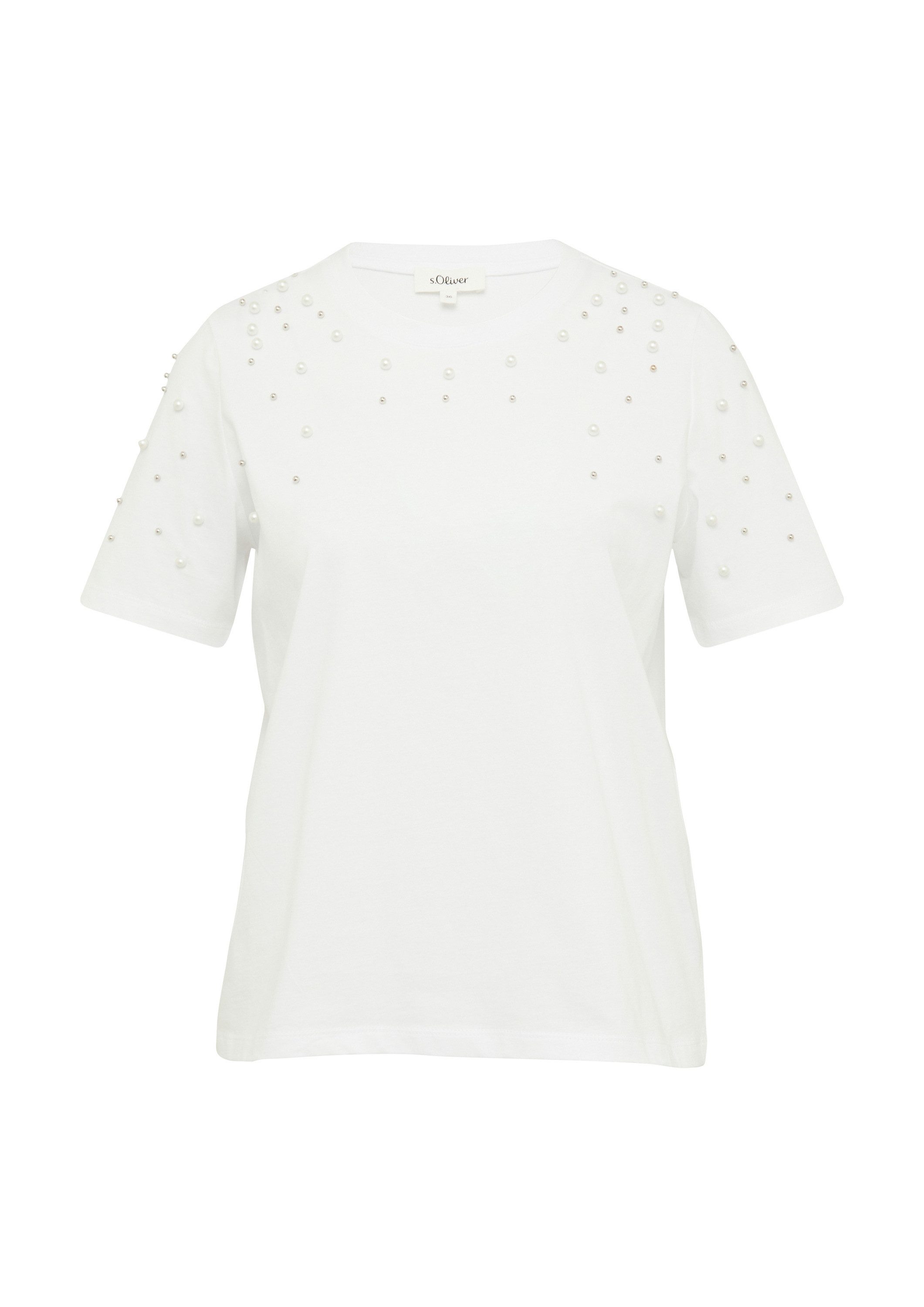 s.Oliver Kurzarmshirt T-Shirt T-Shirt mit Schmuckperlen im Relaxed Fit günstig online kaufen