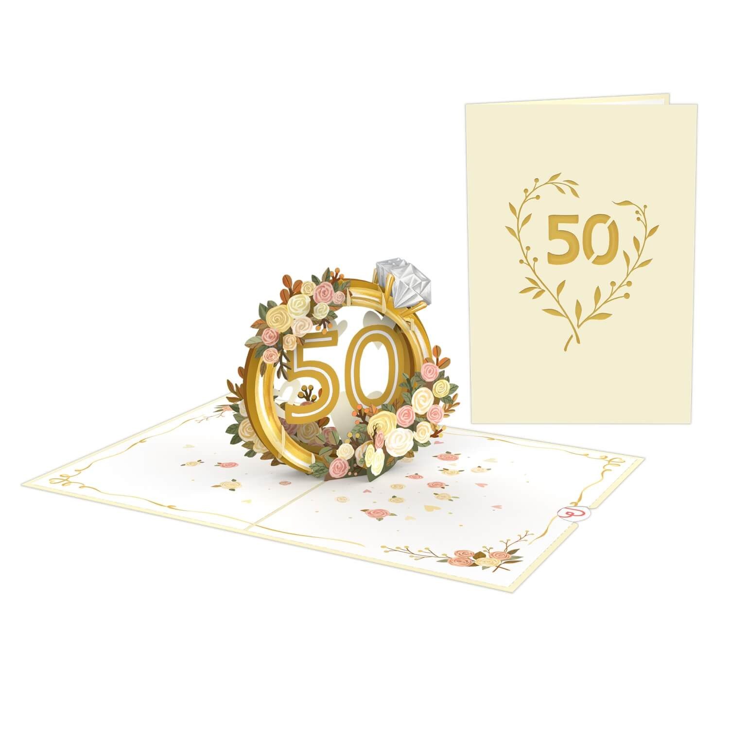papercrush Glückwunschkarte Goldene Hochzeit Pop-Up Karte, Goldhochzeit, 50 Jahre Jubiläum, Handgemacht