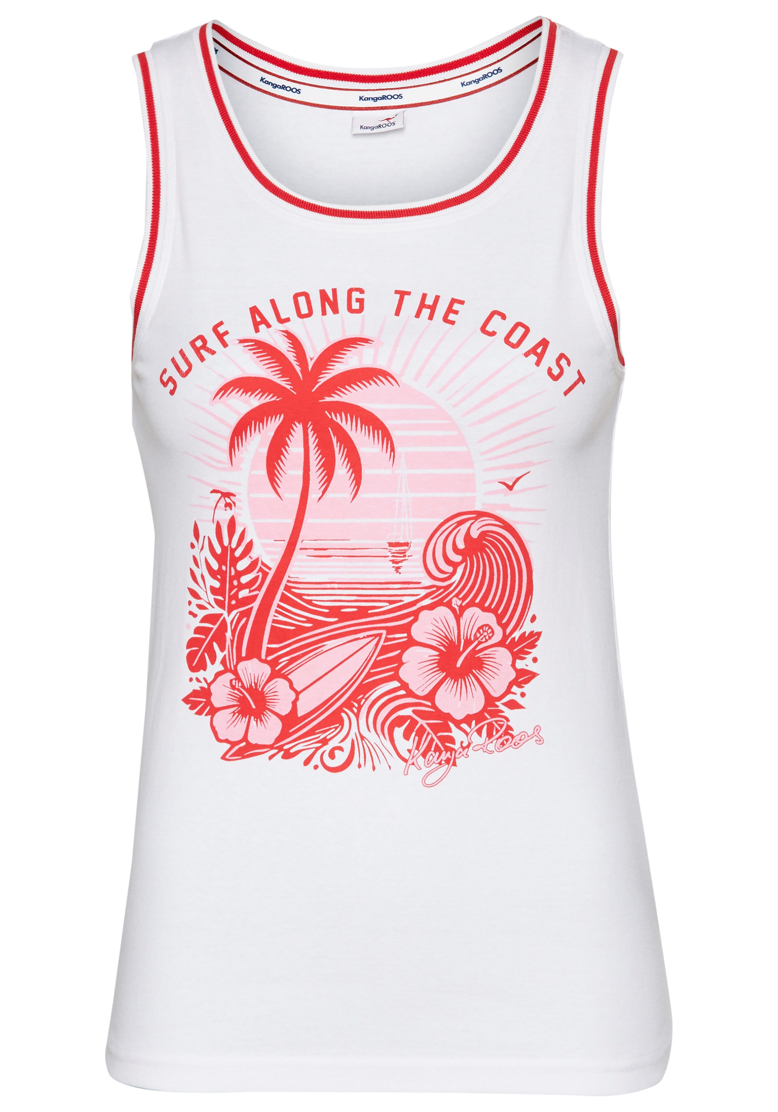 KangaROOS Tanktop mit collem Sommer-Logo-Print - NEUE KOLLEKTION. Reduzierter Preis € 16,99. Unverbindliche Preisempfehlung € 19,99, (€ 16,99 pro 1 Stk)
