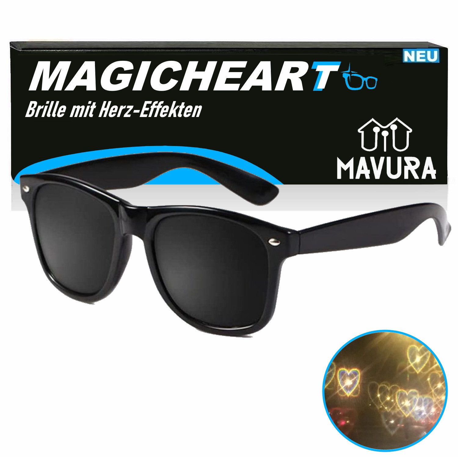 MAVURA Brille MAGIC HEART GLASSES Herz Brille 3D Special Herzbrille Liebe Feuerwerk