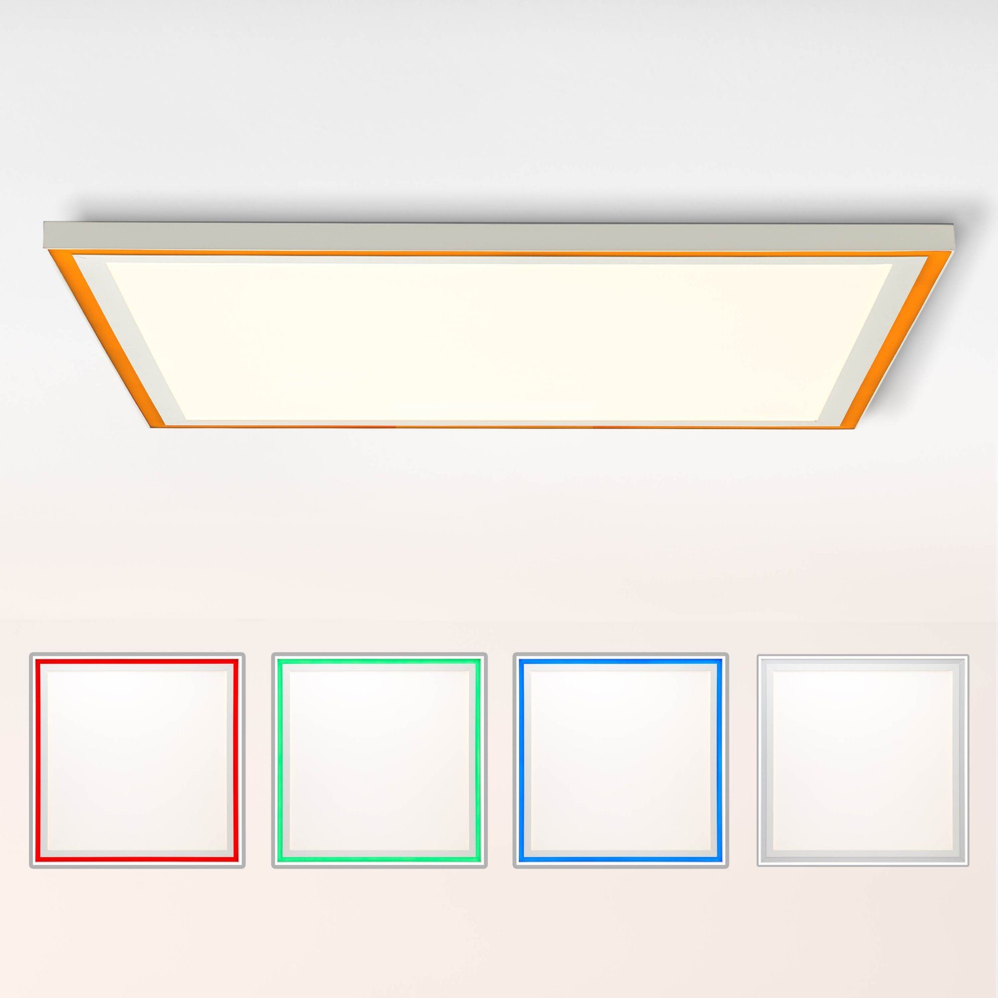 Lightbox Deckenleuchte, LED Deckenaufbau-Paneel mit RGB-Rahmen, dimmbar,  3800 Lumen, CCT - Farbtemperatur einstellbar, Memoryfunktion über  Wandschalter, 60x60cm, Metall/Kunststoff, weiß