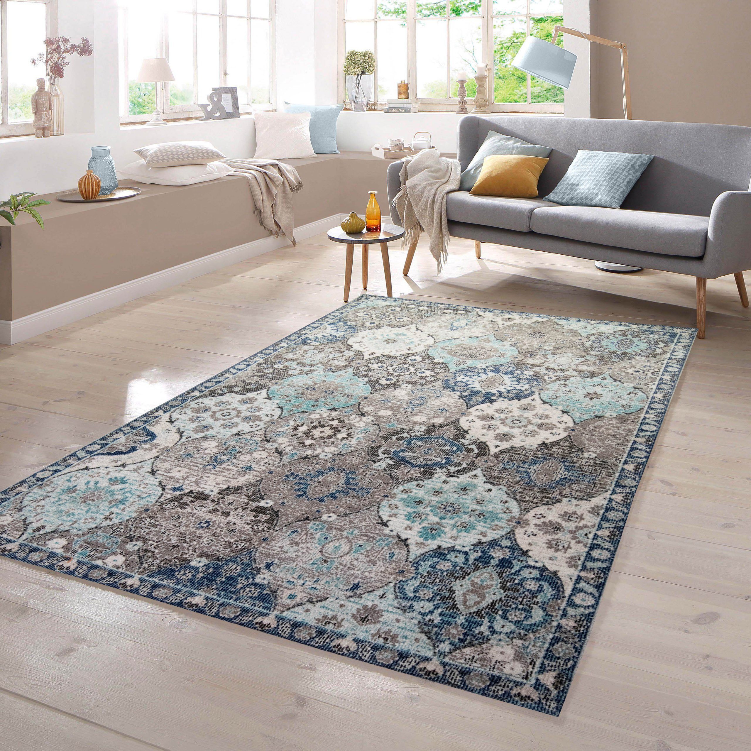 TeppichHome24 Teppich Orientteppich Outdoor Ornamente in grau blau, rechtec günstig online kaufen