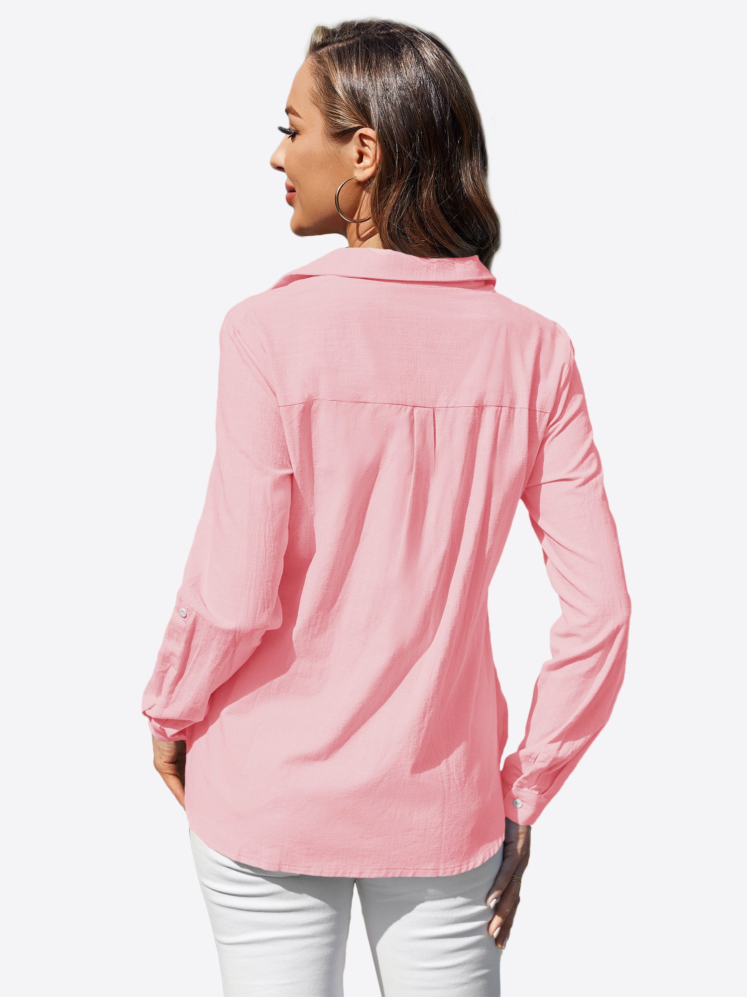 Imily Bela Langarmshirt Damen Hemd mit gerollten Ärmeln (Packung, 1-tlg., 1per-Pack) Reverskragen