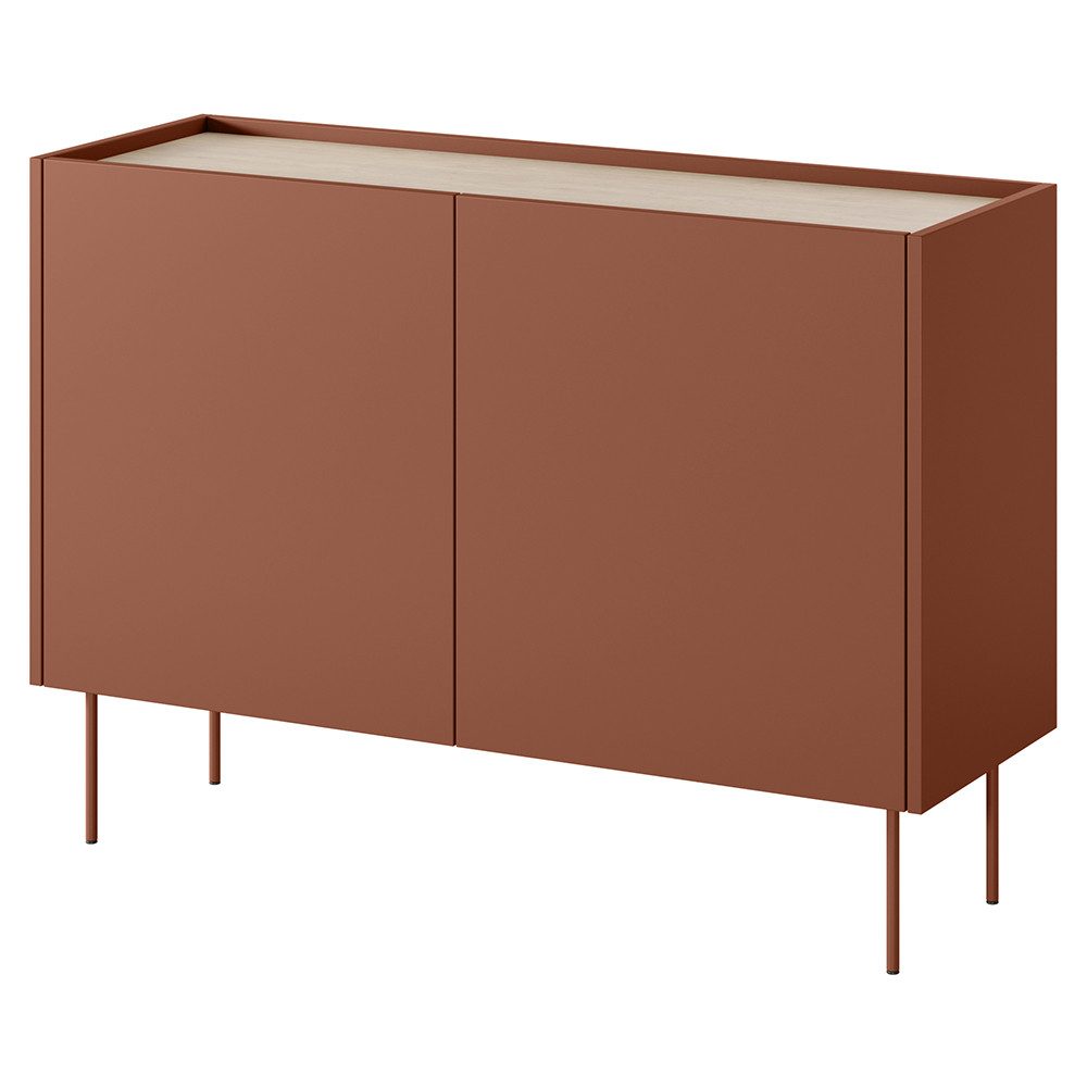 Lomadox Sideboard DELFT-141, in rot und Eiche, 120 cm breit, grifflos