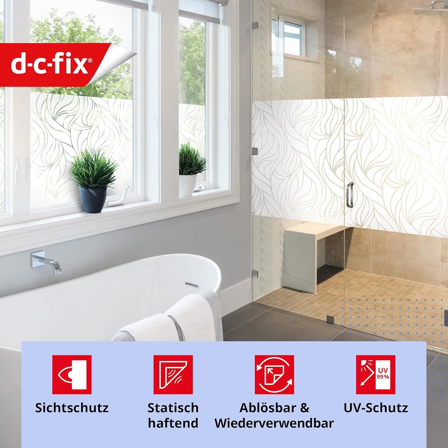 d-c-fix Fensterfolie Sichtschutzfolie selbsthaftend Deko Folie für Fenster Wellen, Glatt, 150 x 90cm - Rückstandslos entfernbar & wiederverwendbar
