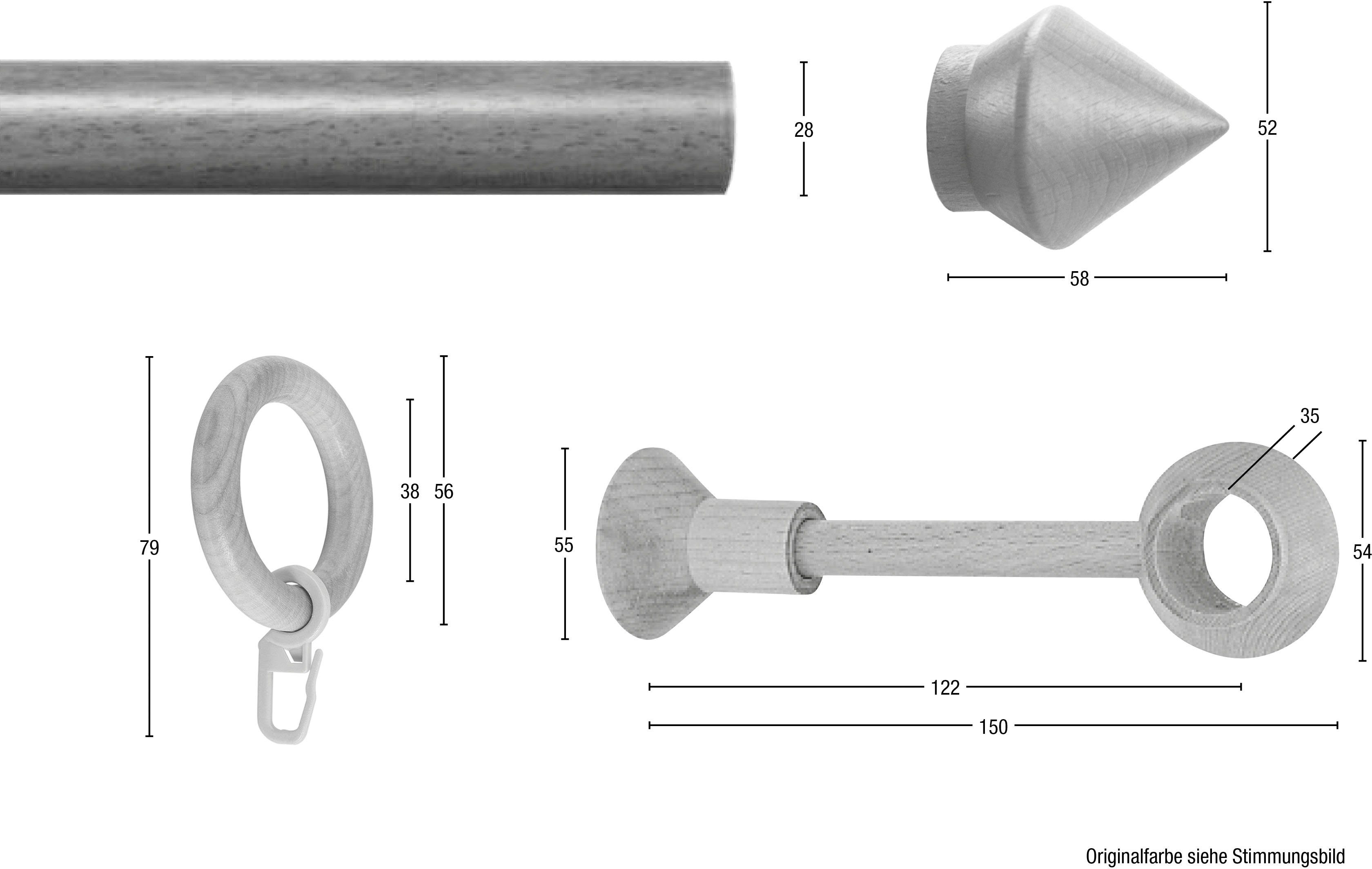 GARESA Gardinenstange Palmo, Ø 28 mm, 1-läufig, Wunschmaßlänge, mit Bohren, verschraubt, Holzwerkstoff, Vorhanggarnitur aus Holz, verlängerbar, mit Ringe/2 Lauf Gleiter