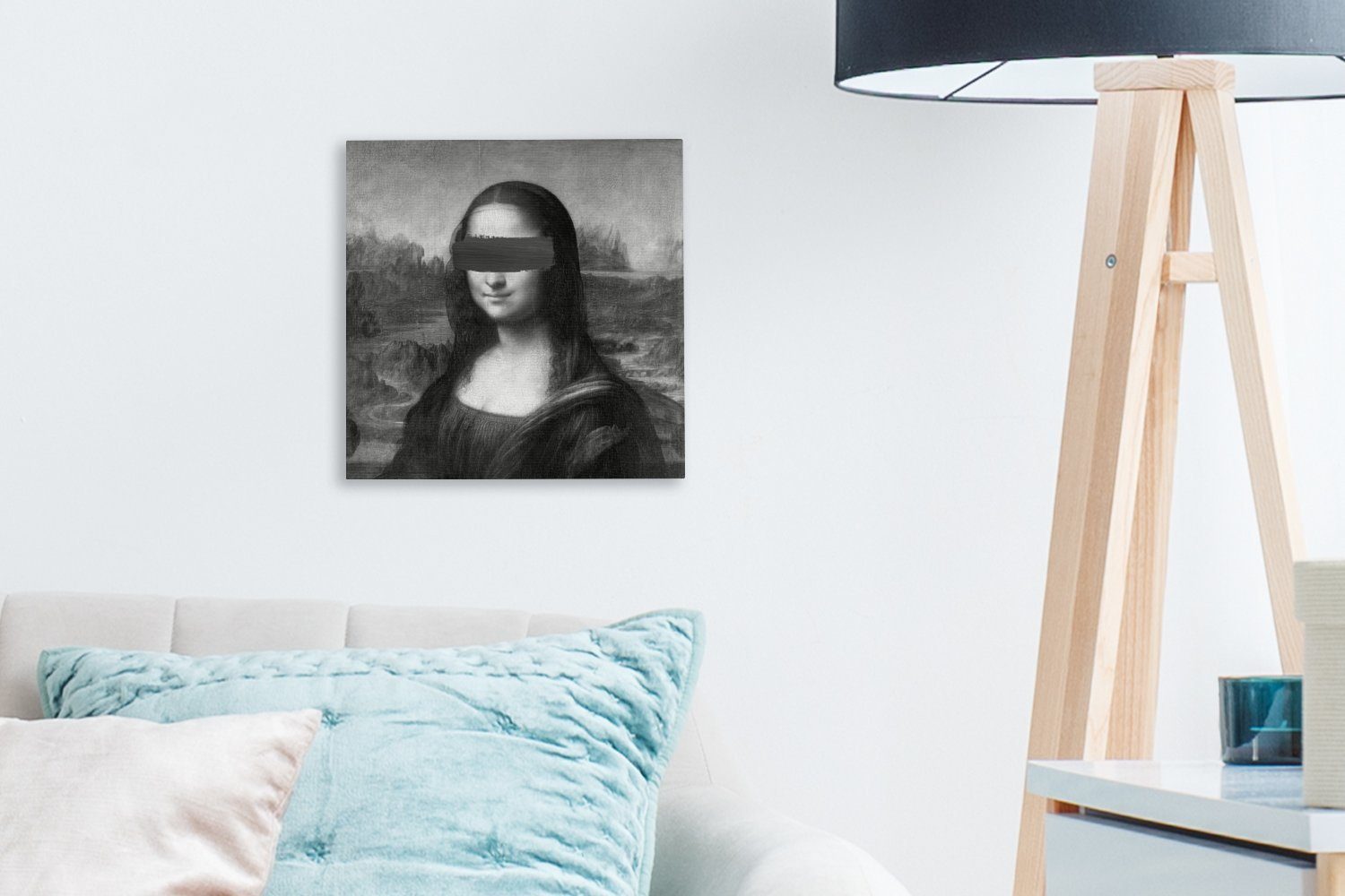 da St), Leinwand Mona Gemälde bunt - - Wohnzimmer Weiß, - Vinci Schlafzimmer für Bilder Lisa OneMillionCanvasses® Leonardo Schwarz (1