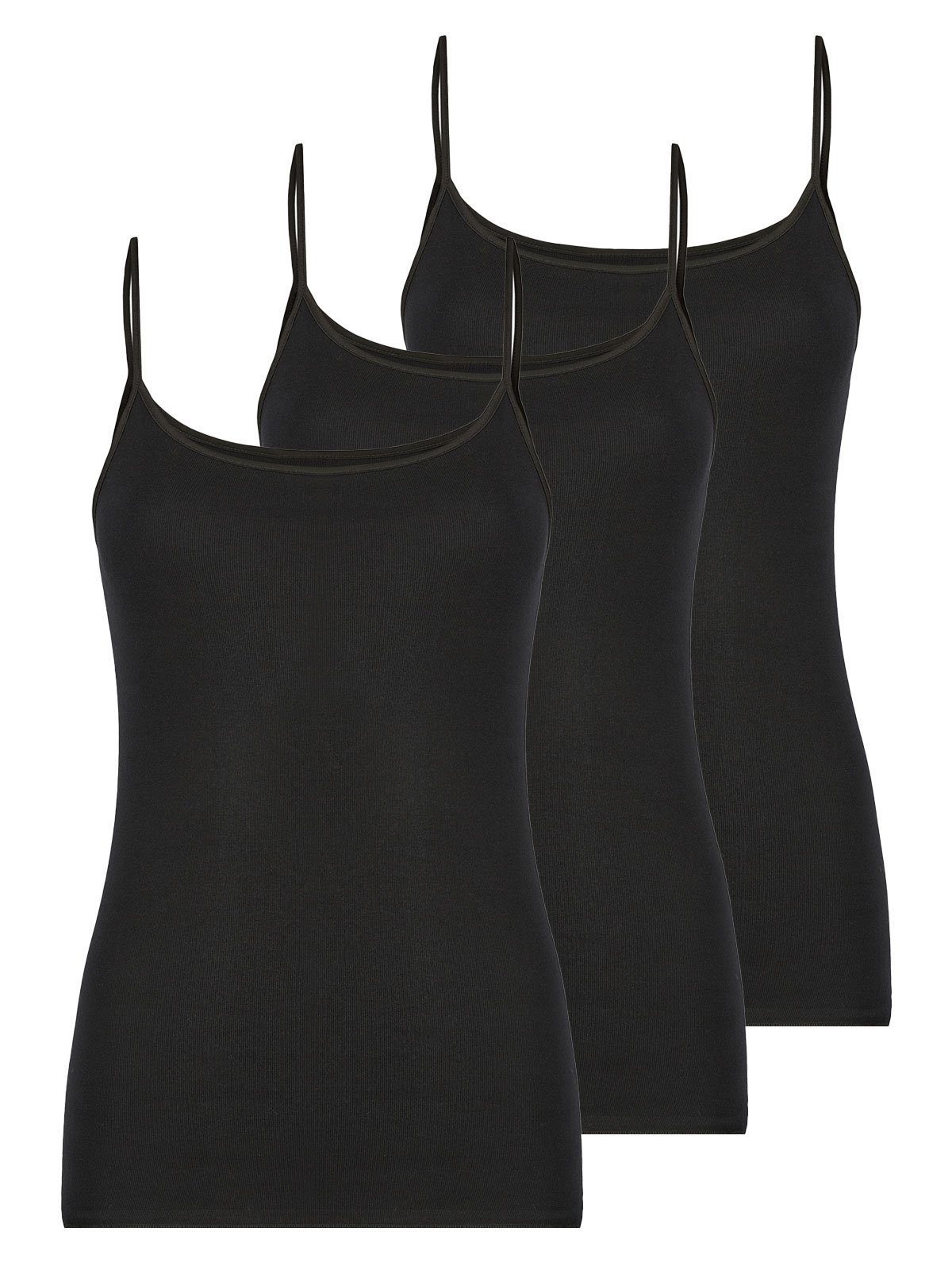 Achseltop 3-St) (Packung, nachhaltig Nina C. schwarz Damen Von Trägerhemd Cotton Fine