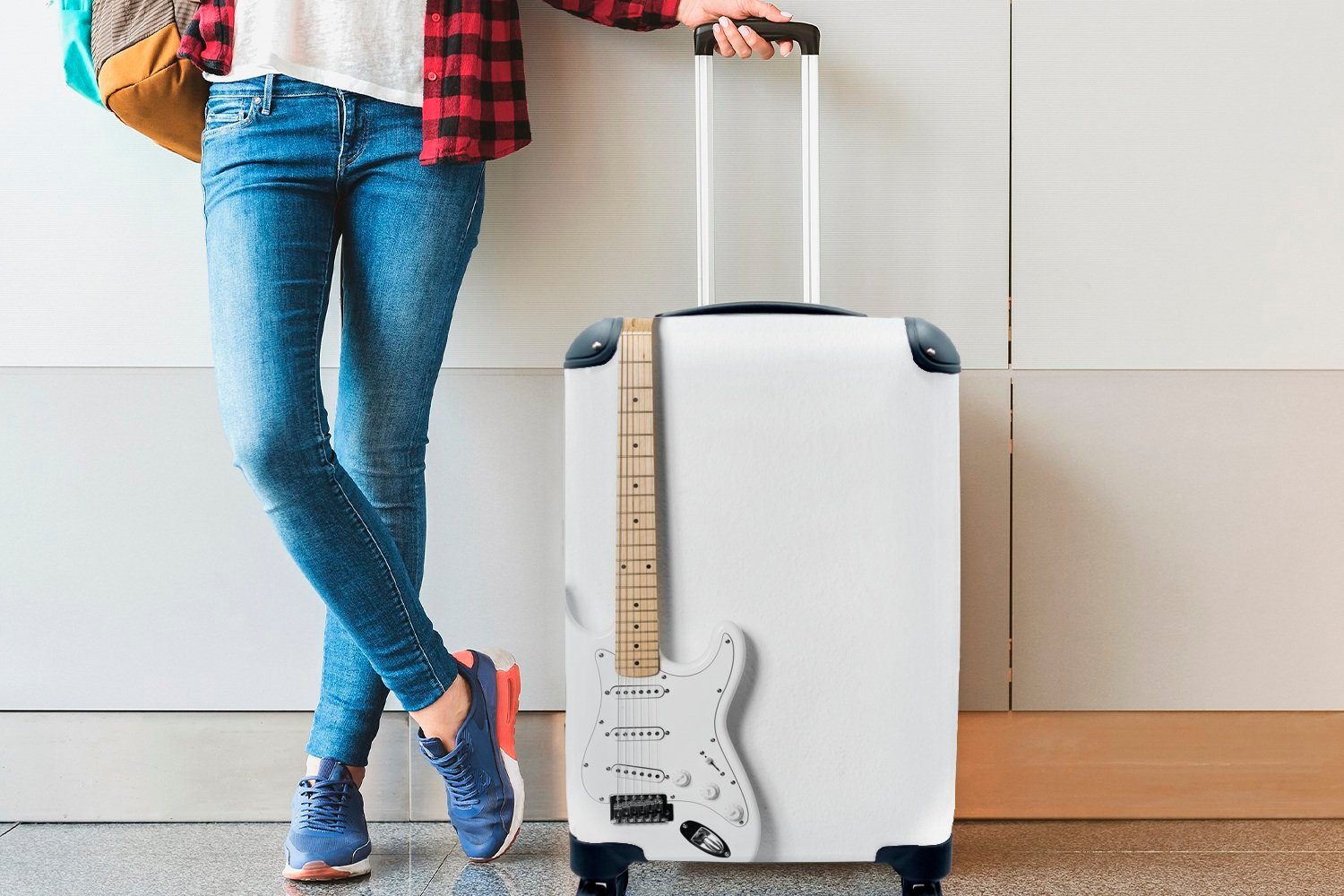 Trolley, Handgepäck für Reisetasche Ferien, 4 Eine E-Gitarre, MuchoWow mit weiße Handgepäckkoffer Rollen, rollen, Reisekoffer