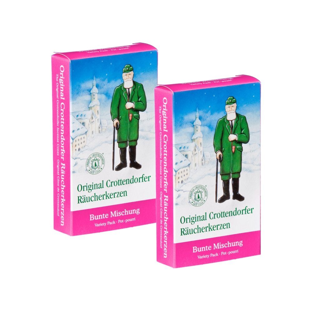 Crottendorfer Duftkerze Räucherkerzen - 2x Bunte Mischung, Weihnachtsdüfte im 2er Set - Made in Germany