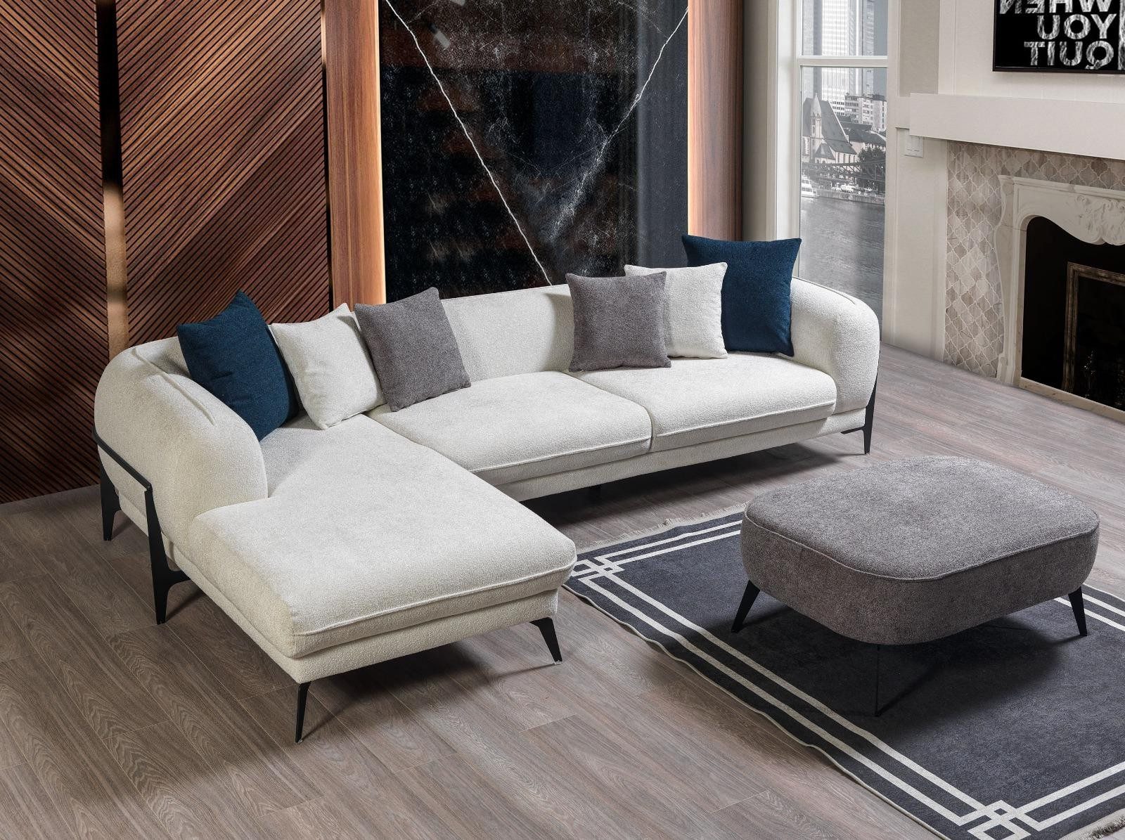 Ecksofa Modernes L-förmiges Sofa in Weiß mit Edelstahlfüßen
