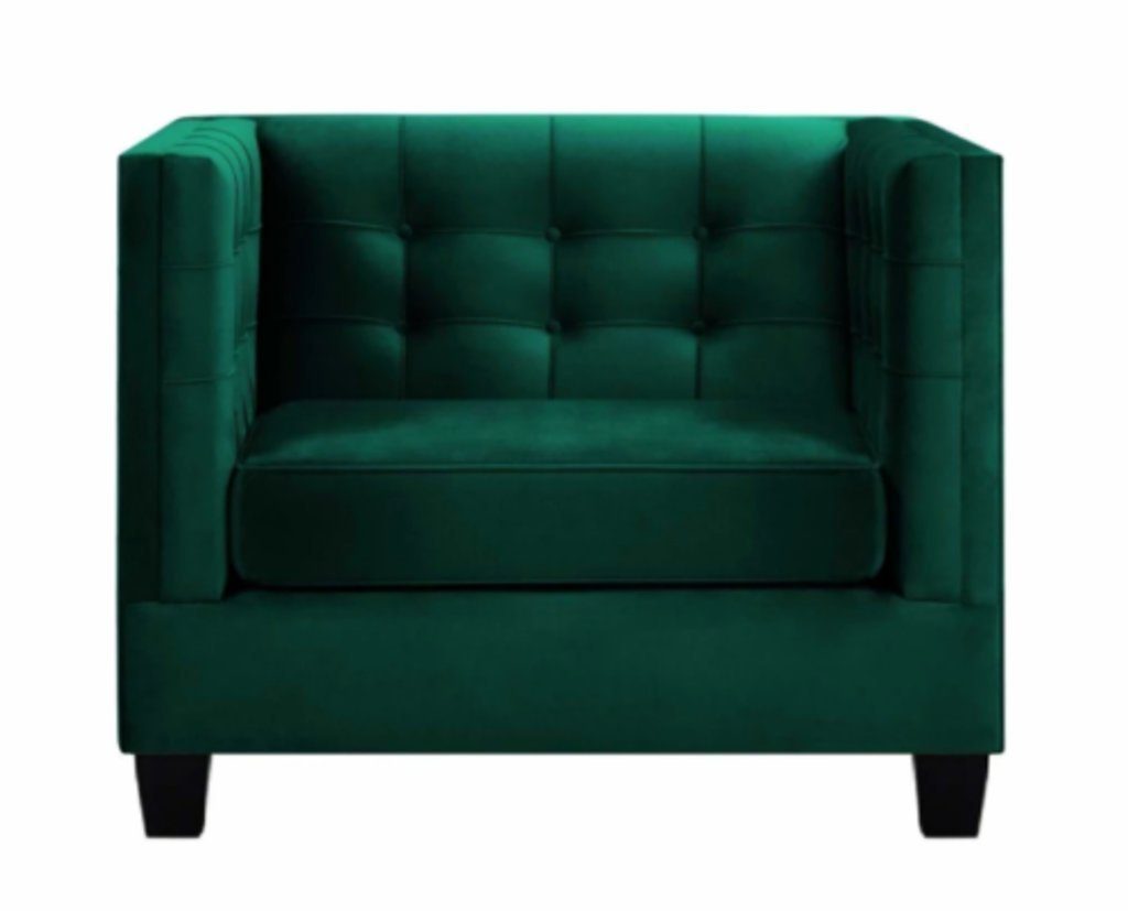 JVmoebel Chesterfield-Sessel, Sessel Textil Wohnzimmer Stoff Modern Neu Möbel Grün Chesterfield Kreative