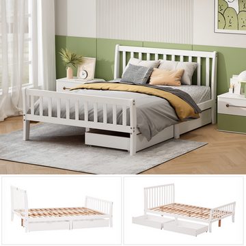 Fangqi Massivholzbett 140x200 großes Doppelbett mit Schubladen, Jugendbett mit Kiefernrahmen (Doppelbett, Jugendbett, Familienbett, Gästebett, Kinderbett, Holzbett mit Schubladenaufbewahrung, Gestell aus Kiefernholz ​, Doppelbett mit zwei Schubladen, passend zu jedem Einrichtungsstil), mit zwei Bettschubladen