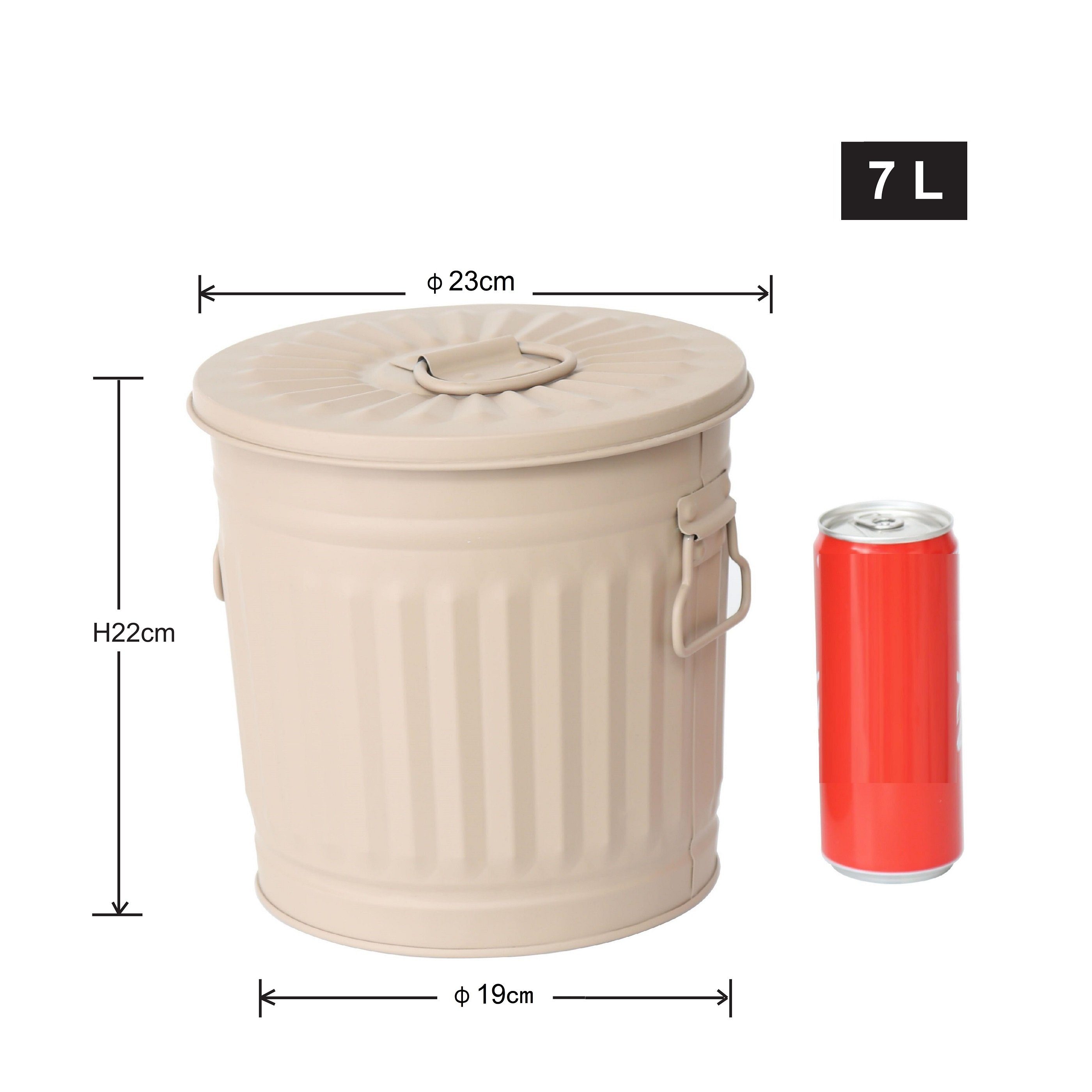 Jinfa Mülleimer mit Deckel, Ascheeimer, Mülltonne, aus Metall, Höhe 21,5cm Ø Oben 21,5 cm, Vol.: 7 Liter