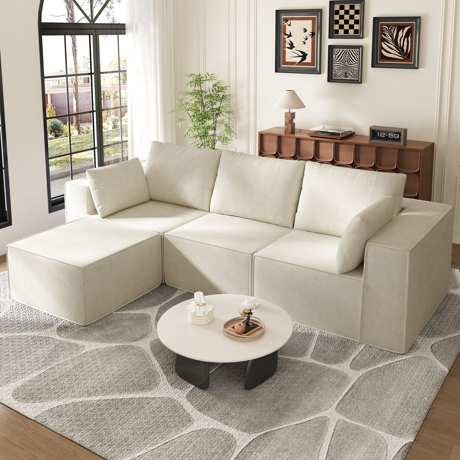 Lexzurn 3-Sitzer Sofa, Schlafsofa 258.5x66cm, inkl.3 Zierkissen Bequemes Chenille Sofa, mit 200 KG Belastbarkei, Geeignet Fur Wohnzimmer, Buro, Lounge, Zimmer, Schlafzimmer, strapazierfähig & haustierfreundlich