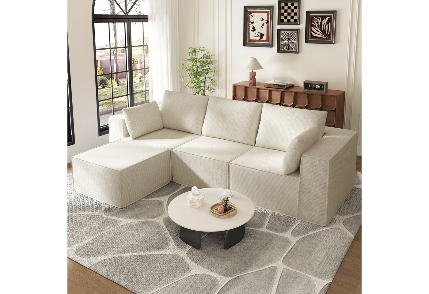Lexzurn Ecksofa Schlafsofa mit Schlaffunktion L-Form DIY Kombination, Breit 246 cm, mit großer Chaiselongue