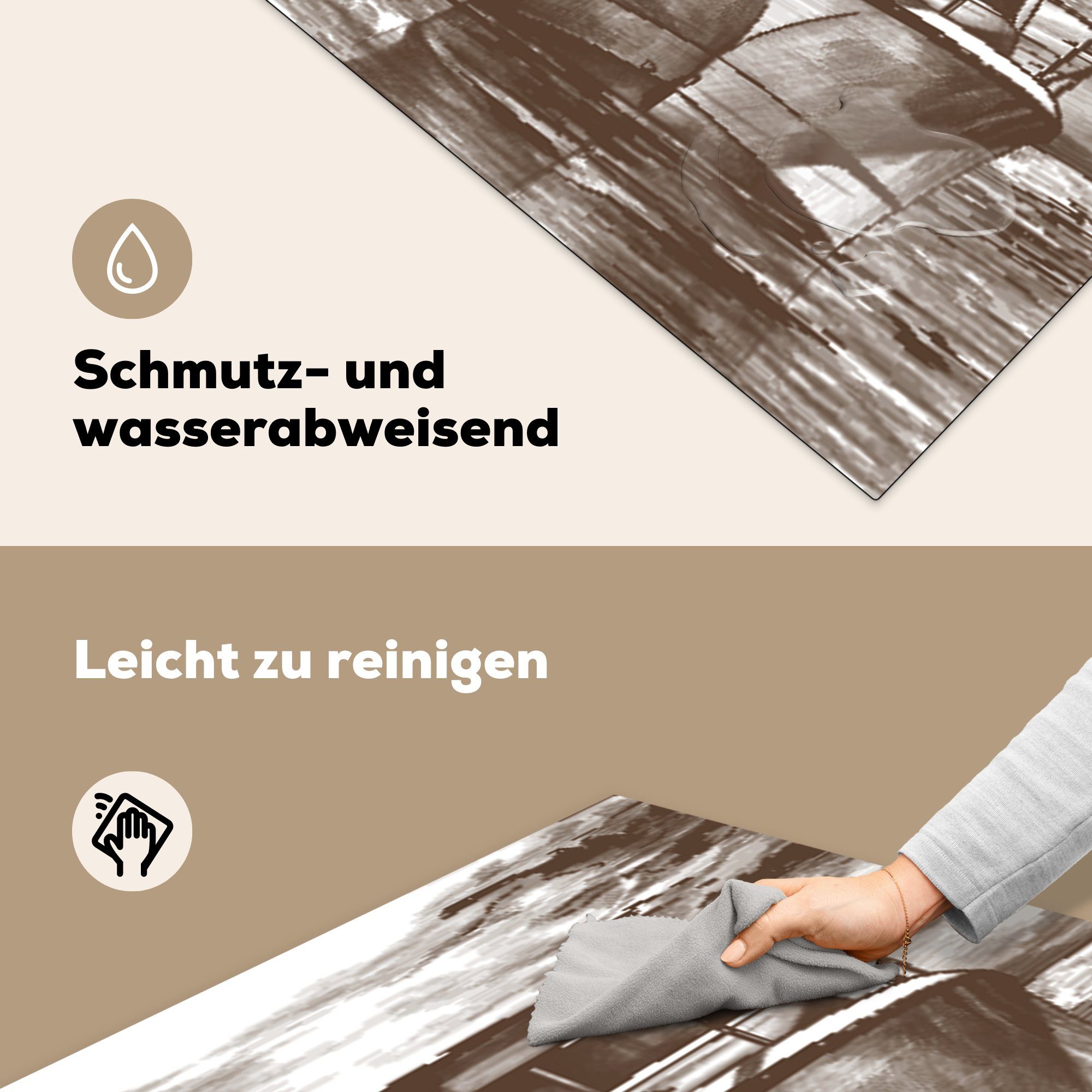 - - Weiß, Schwarz cm, 78x78 Meer küche - Ceranfeldabdeckung, Vinyl, für Arbeitsplatte Boot (1 Herdblende-/Abdeckplatte tlg), MuchoWow