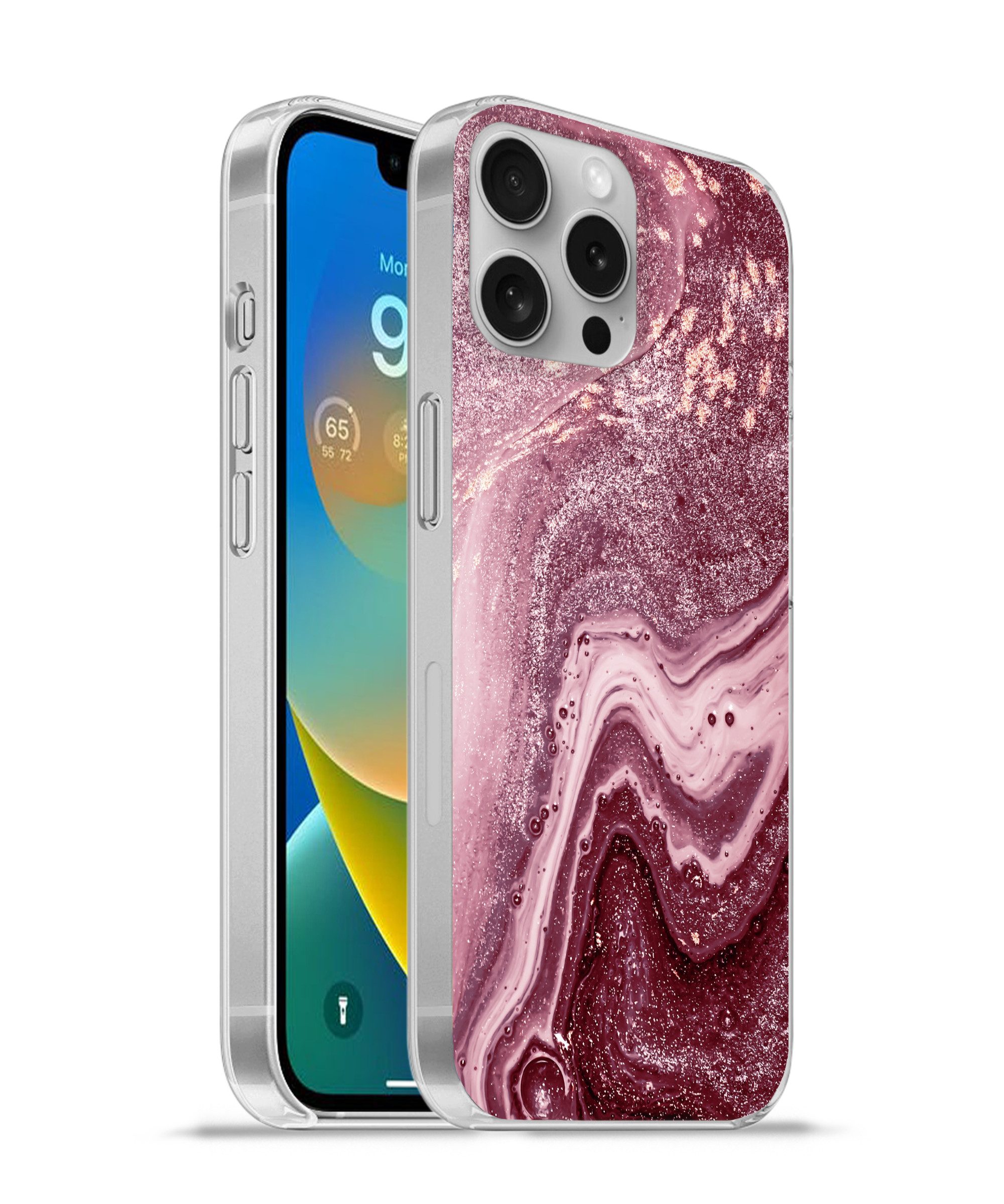 Handyhülle für Apple iPhone 16 Pro Max Naturstein - Rosa - Glitter