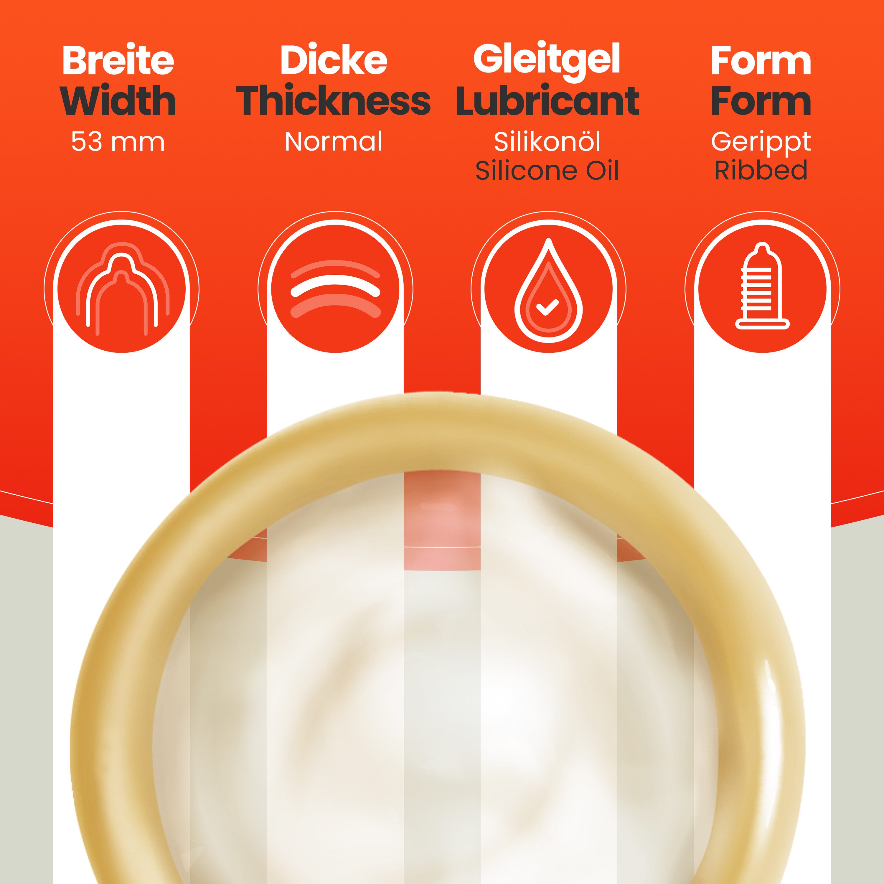 YOSI Kondome 50er Ribbed - gerippt, 53mm, 50 Stück stimulierenden Rillen, mit Reservoir, transparent/zylindrisch
