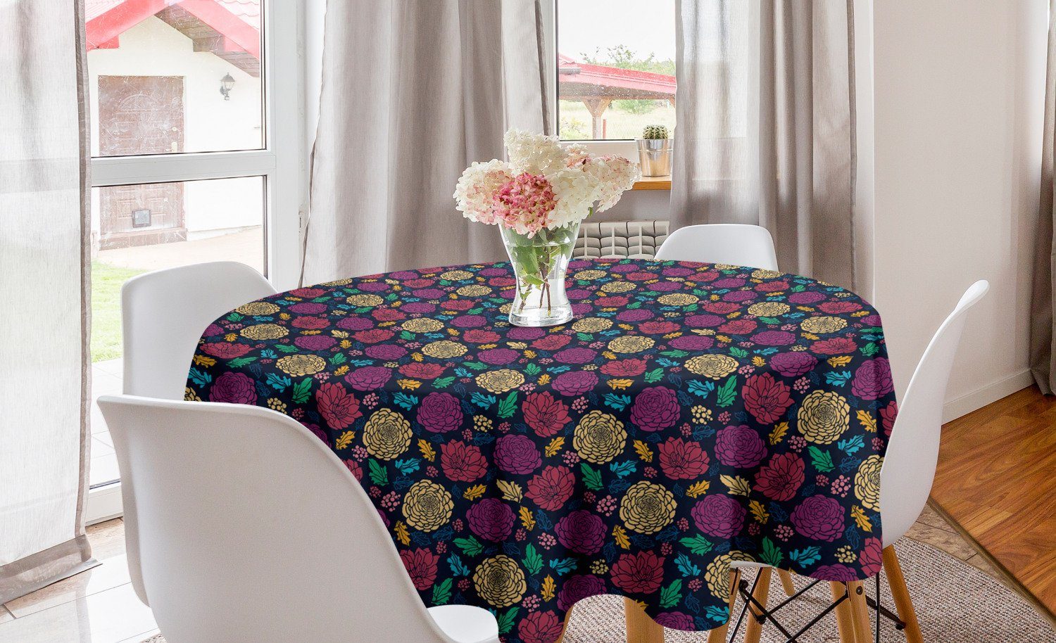 Abakuhaus Tischdecke Kreis Tischdecke Abdeckung für Esszimmer Küche Dekoration, Blumen Bunte blühende Blumen