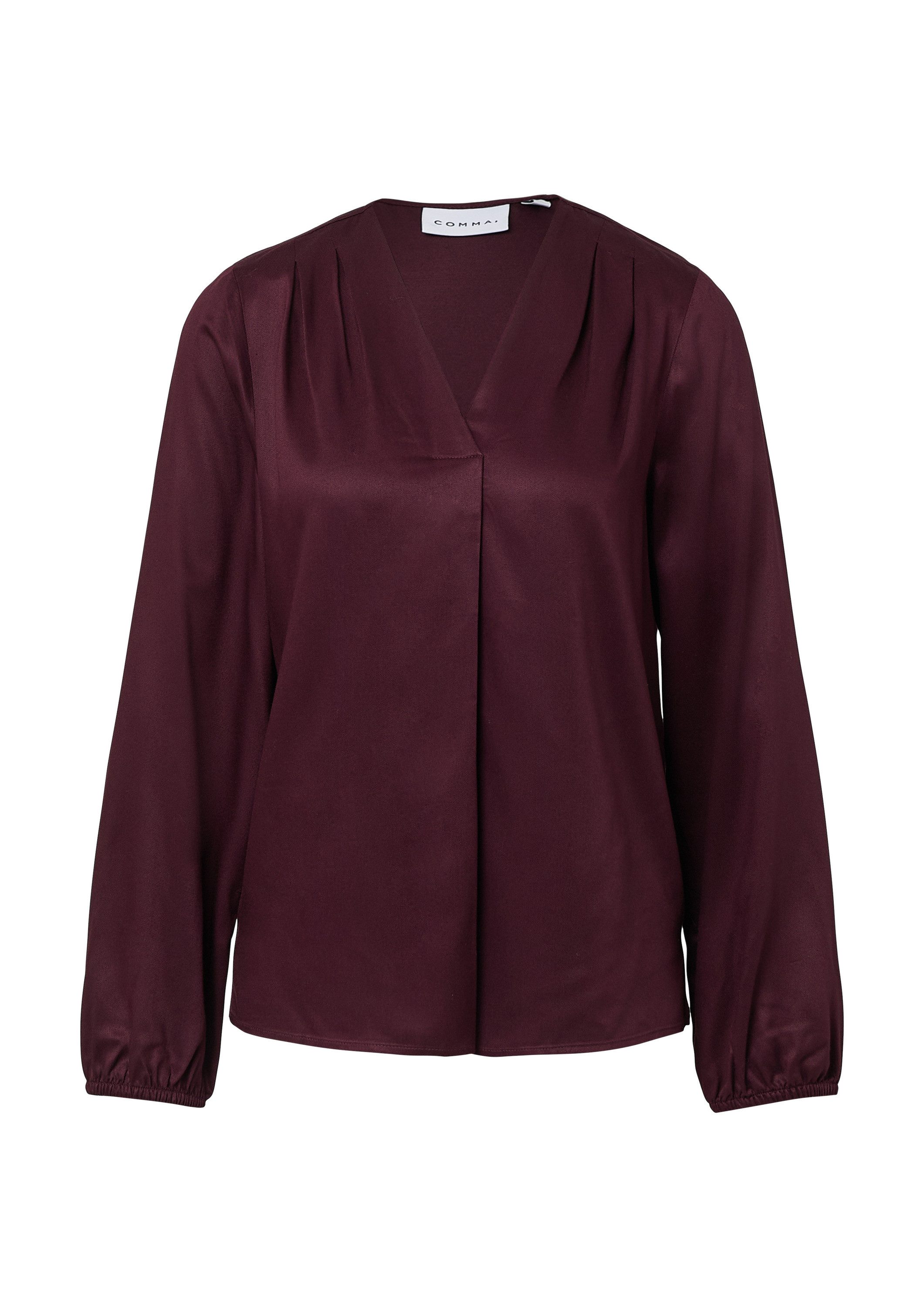 comma Langarmbluse Bluse Satinierte Viskose-Bluse mit Faltendetails günstig online kaufen