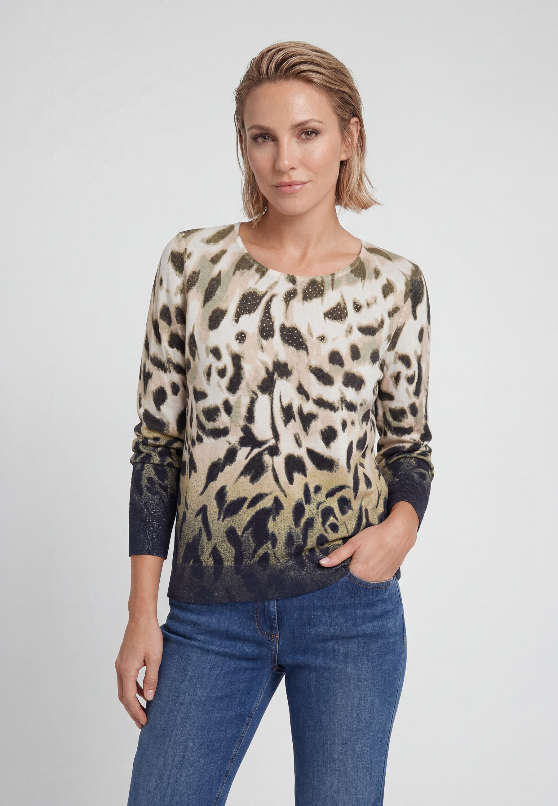 Olsen Strickpullover mit Panneaux-Print und Zierelementen