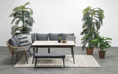 Garden Impressions Gartenlounge-Set Hohe Dining Aluminium Open Wicker Eck-Lounge Margriet 6tlg., wasserabweisende Kissen