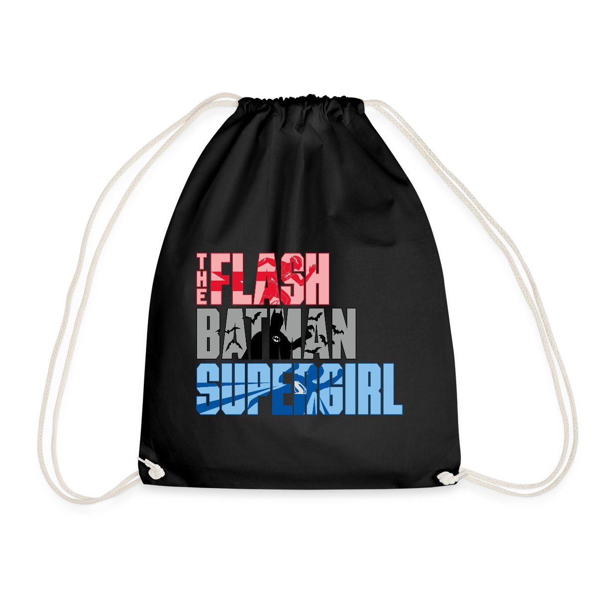 Spreadshirt Turnbeutel The Flash Schriftzug Batman Supergirl Turnbeutel (1-tlg)