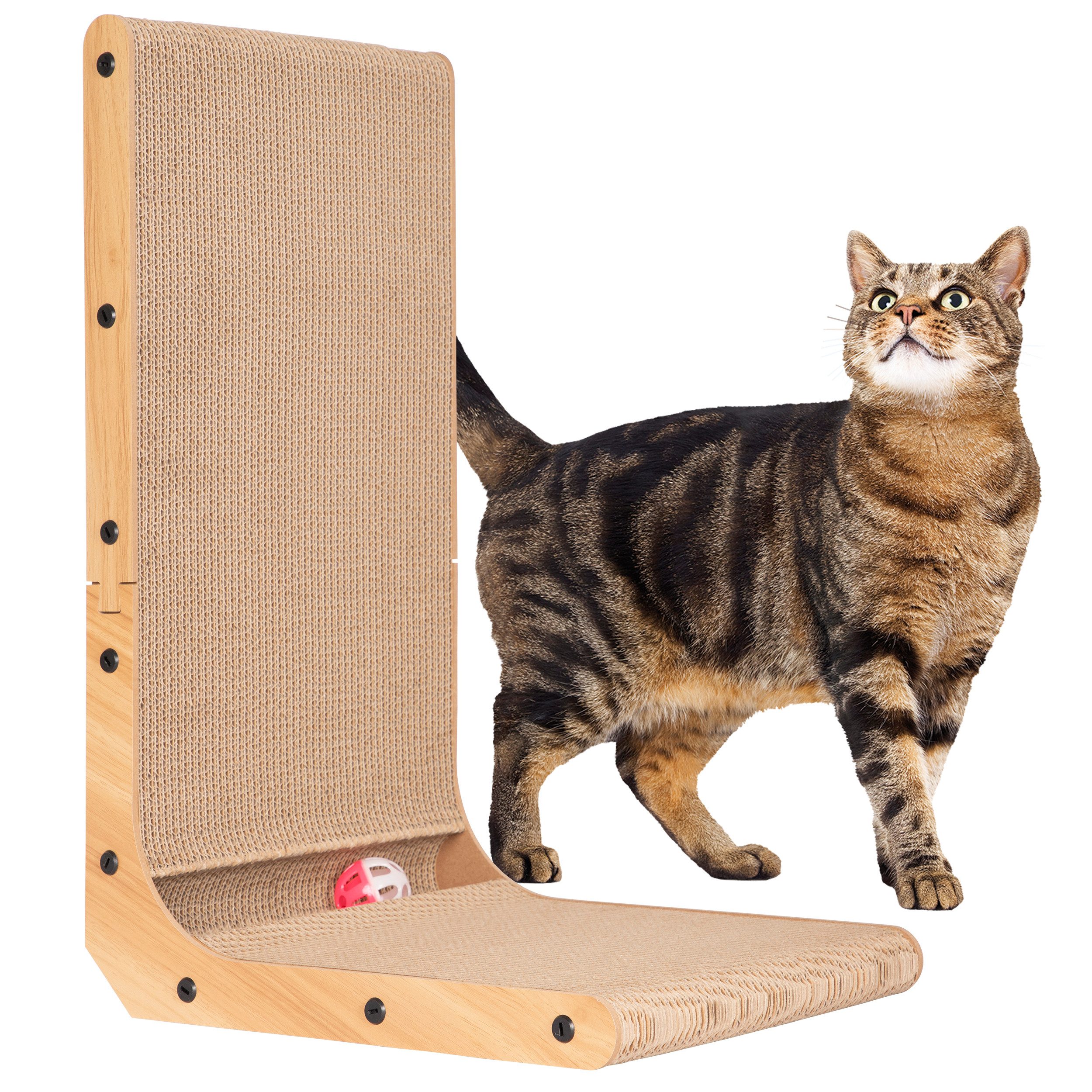 ONVAYA Kratzbrett für Katzen ǀ mit Spielkugel ǀ stabil und langlebig ǀ Kratzpappe