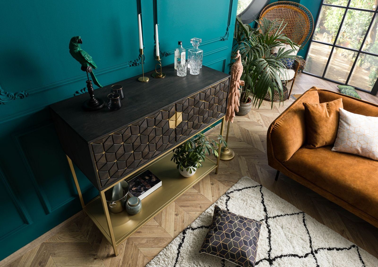 Massivmoebel24 Barschrank DIAMOND (Bar Mango 122x50x110 grau geölt DIAMOND #113) Bar Mango 122x50x110 grau geölt DIAMOND #113