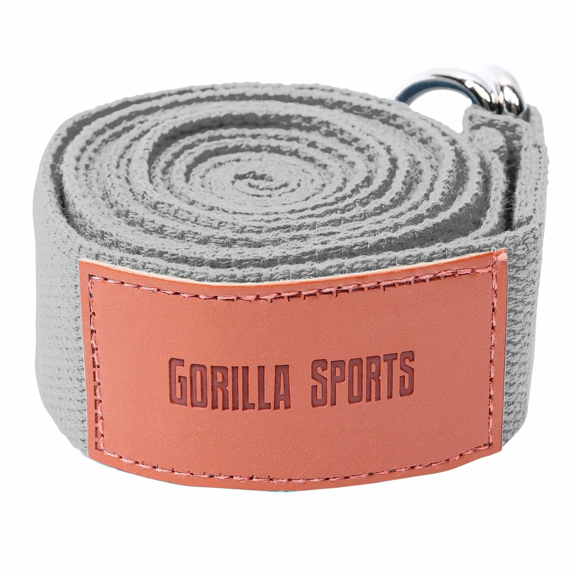 GORILLA SPORTS Yogagurt 100% aus Yoga mit Baumwolle, Grau Yoga-Gürtel, Metall, Strap Verschluss