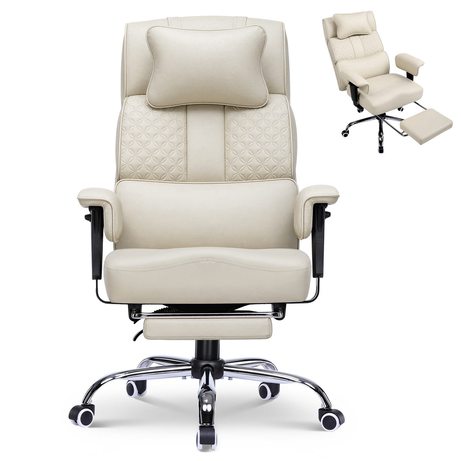 GTPLAYER Gaming-Stuhl Ergonomischer Bürostuhl mit Kopfstütze großer Lendenwirbelstütze, 54 cm breiter Sitz, Rückenlehne 90°–150° neigbar 180kg