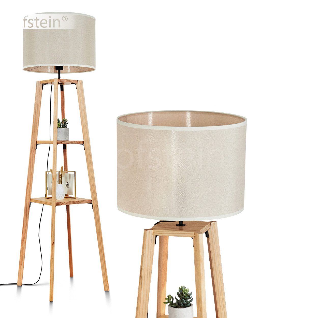 hofstein Stehlampe Stehlampe aus Holz/Stoff in Natur/Beige, ohne Leuchtmittel, (40 cm), Ablageflächen u. Fußschalter, 1 x E27, ohne Leuchtmittel