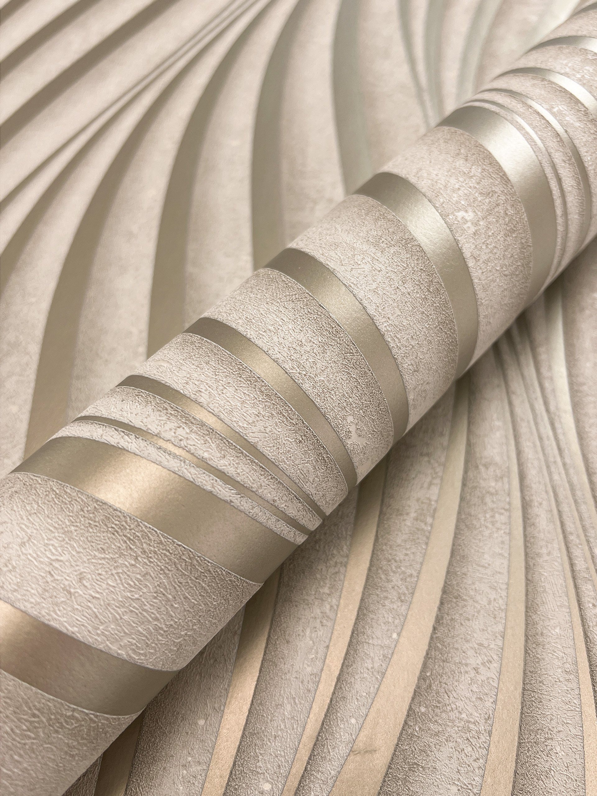 Newroom Vliestapete Armani Beige Tapete Glanztapete Wellen,Linien,Streifen, günstig online kaufen